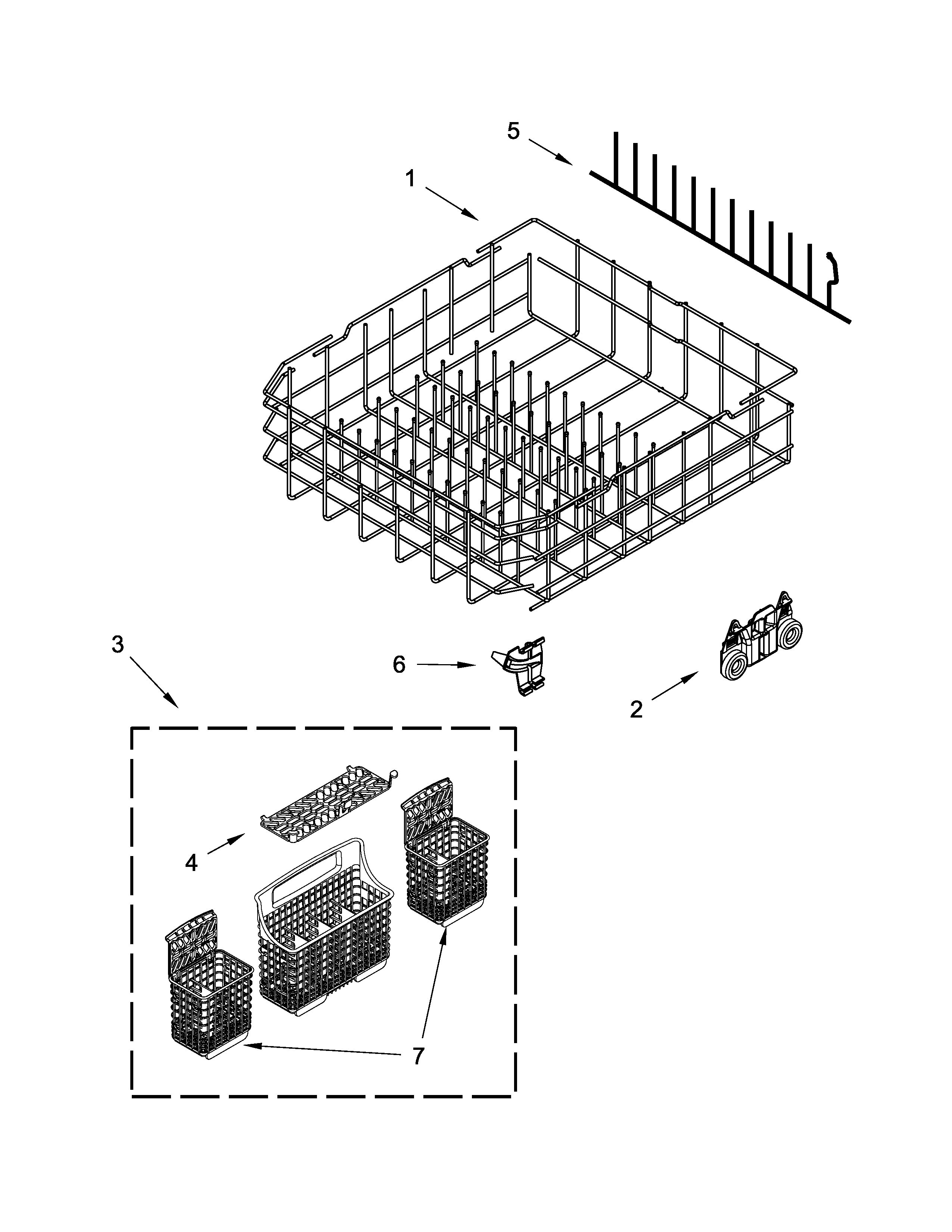 Kenmore Elite 66514742N511 lower rack parts diagram