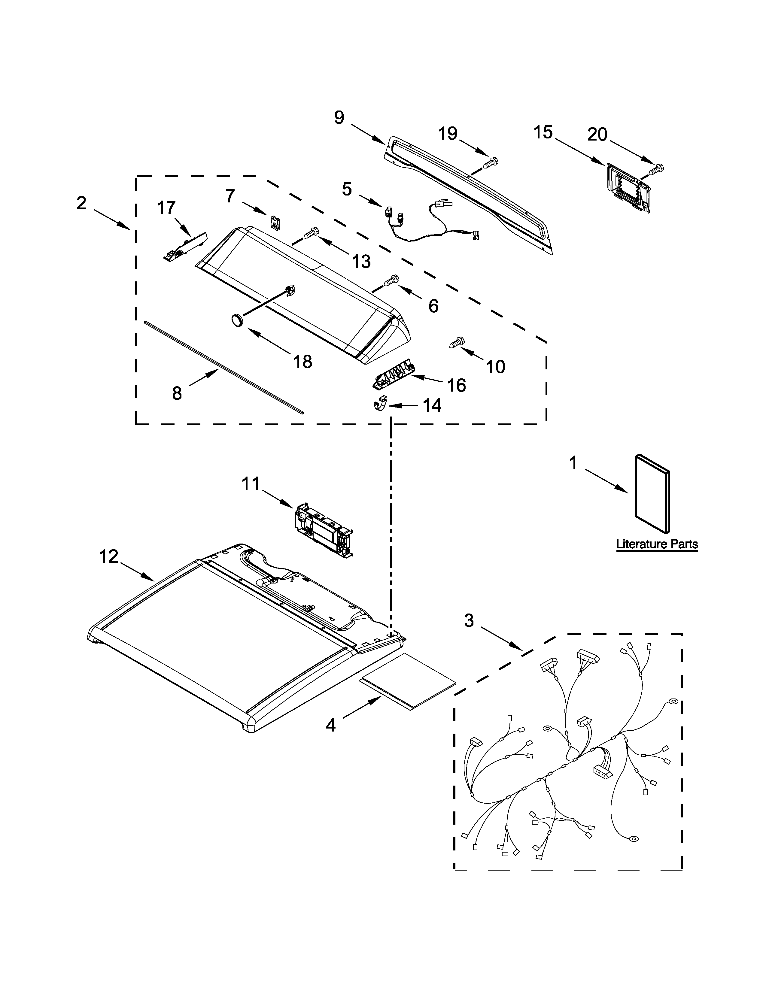 Kenmore 11079132413 top and console parts diagram