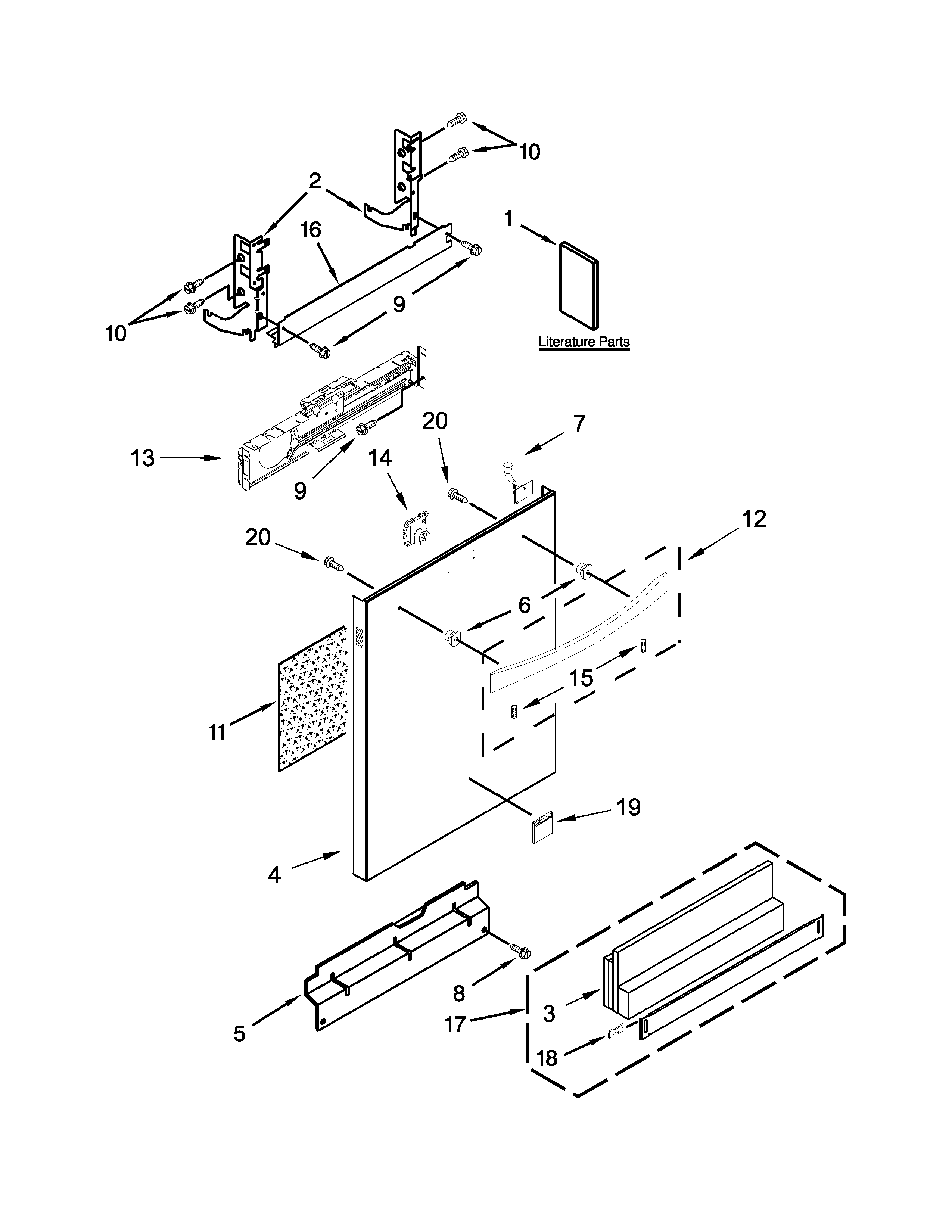 Kenmore Elite 66514813N610 door panel parts diagram