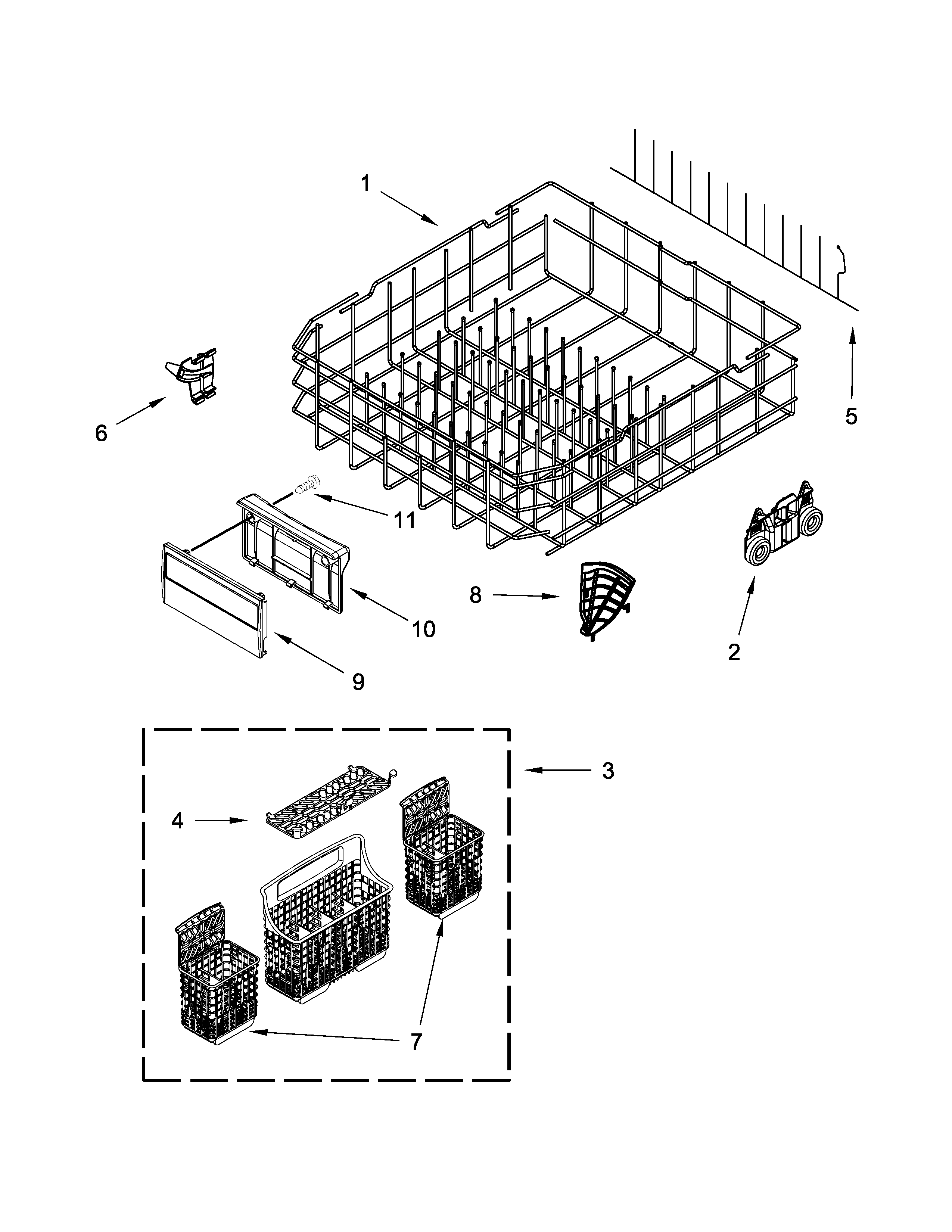 Kenmore Elite 66514813N610 lower rack parts diagram