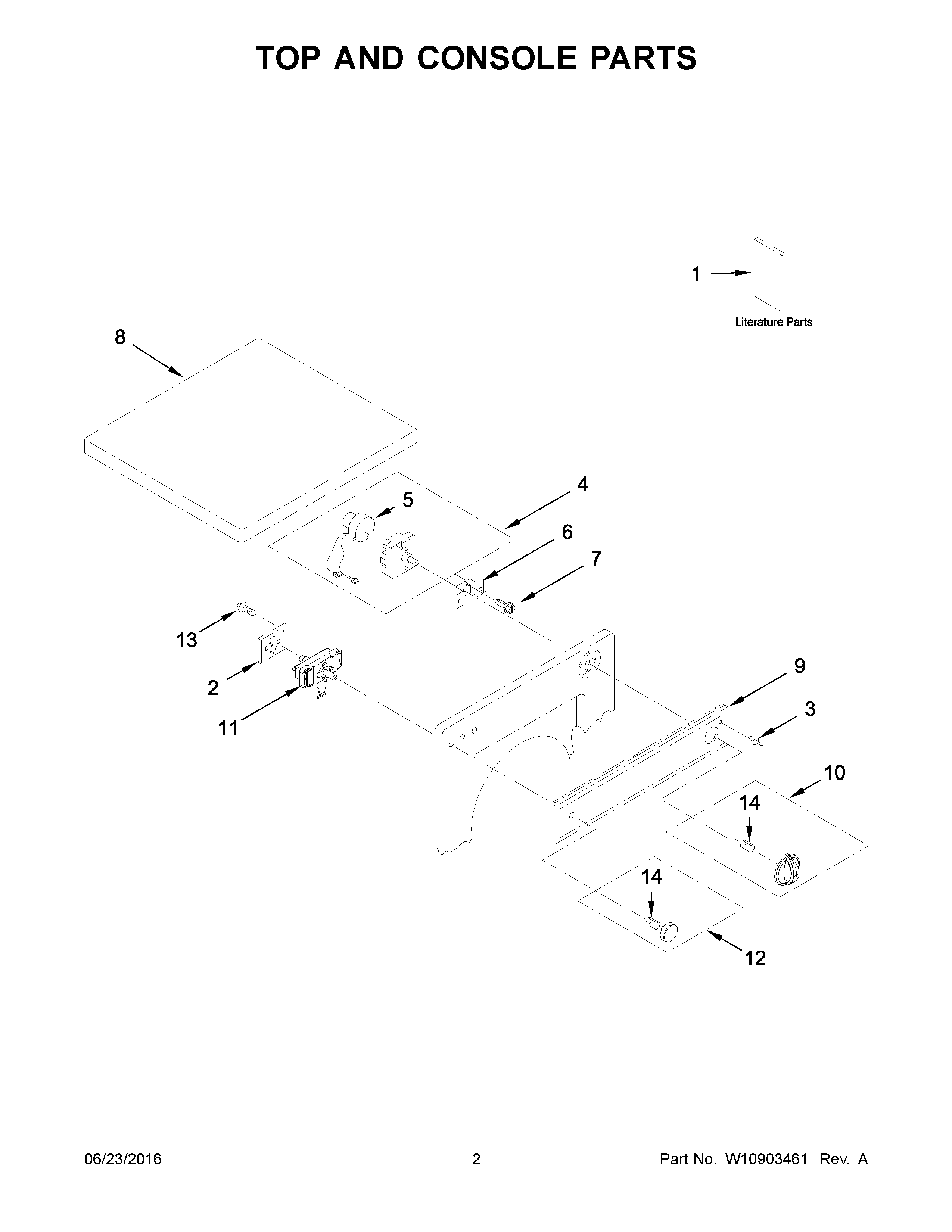 Kenmore 11084422610 top and console parts diagram