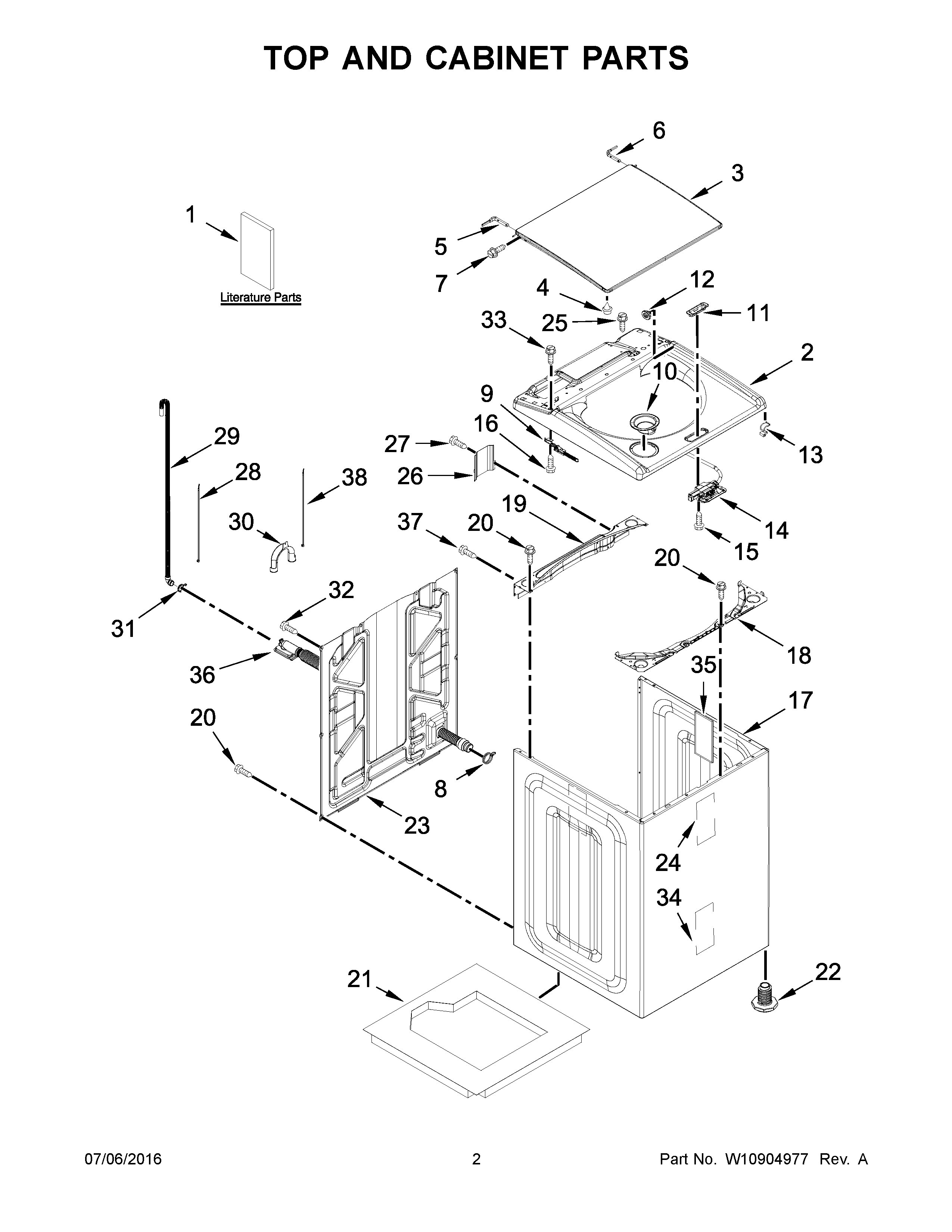 Kenmore 11027132411 top and cabinet parts diagram