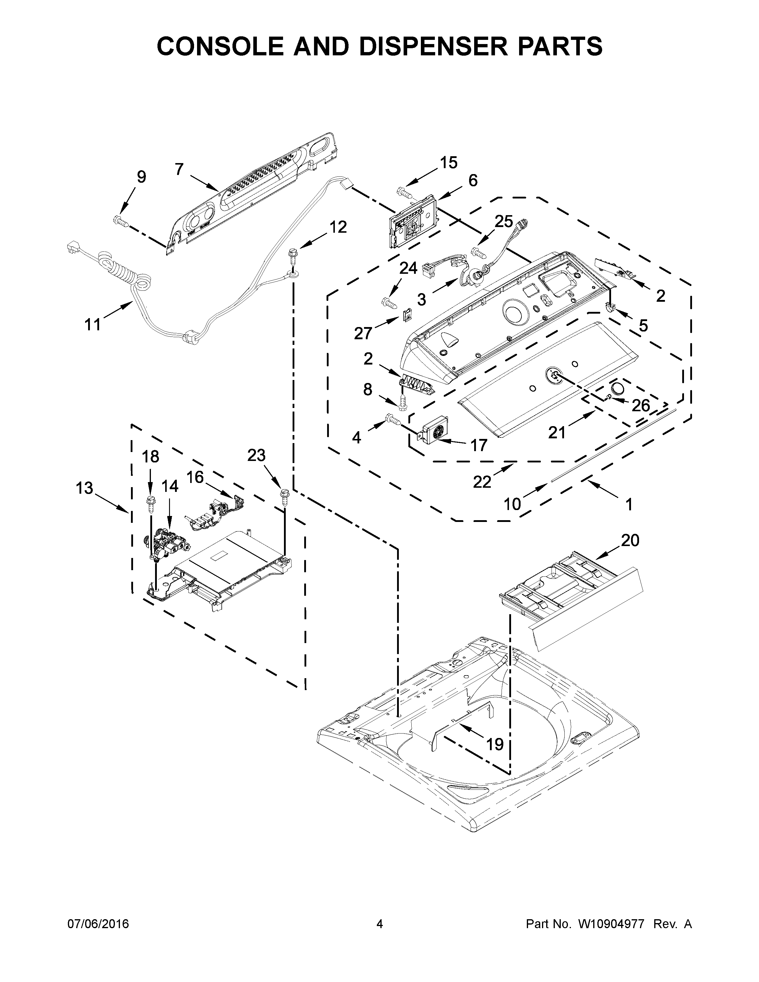 Kenmore 11027132411 console and dispenser parts diagram