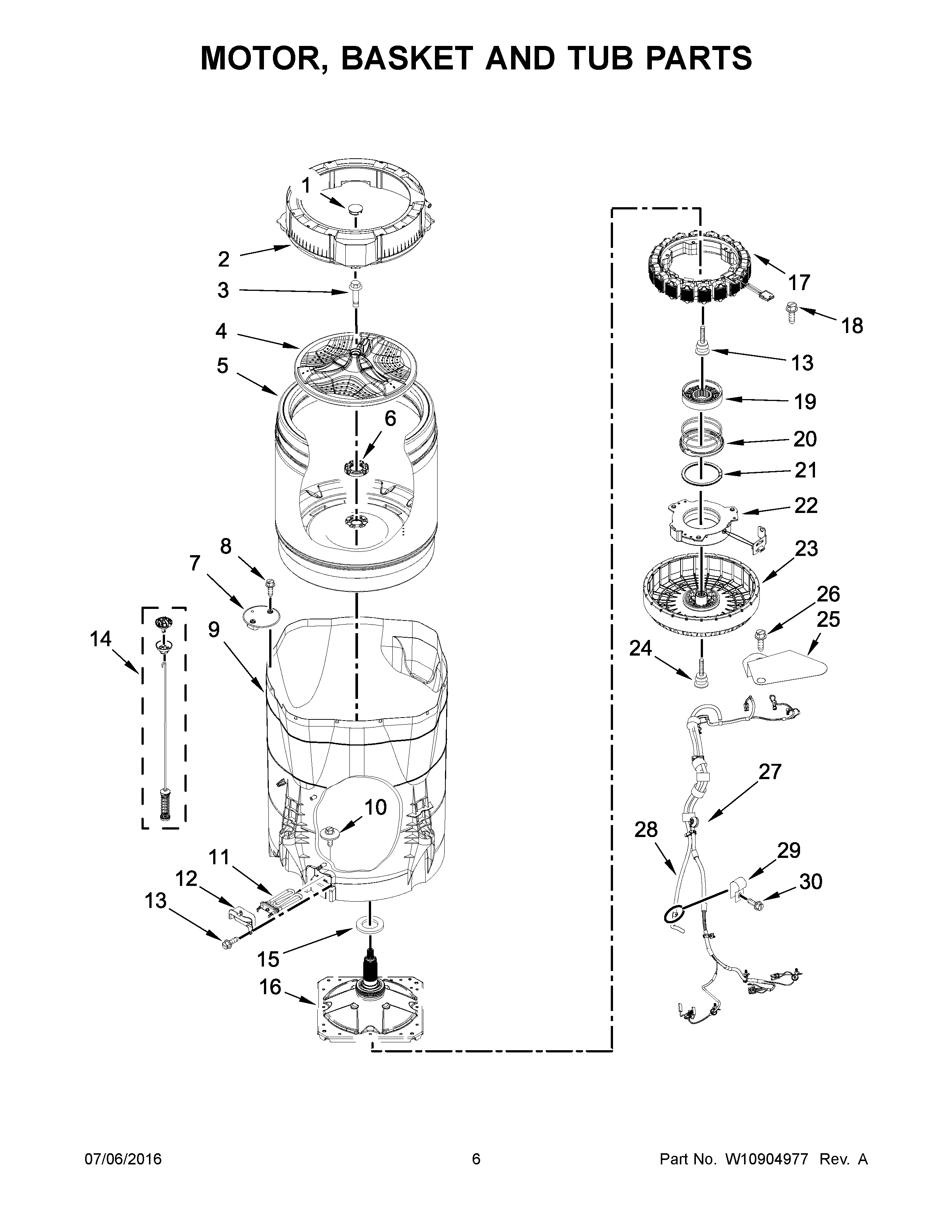 Kenmore 11027132411 motor, basket and tub parts diagram