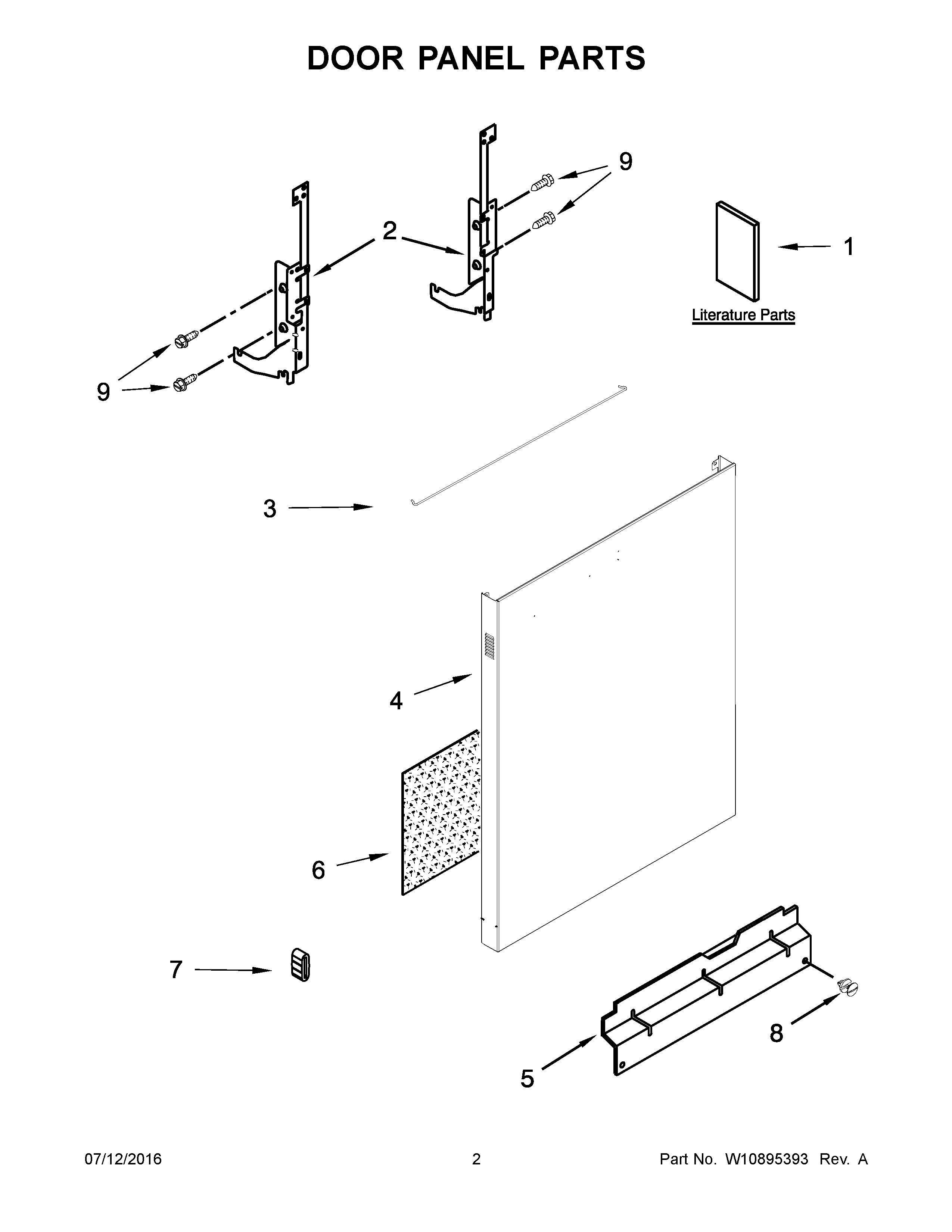 Kenmore 66514429N511 door panel parts diagram