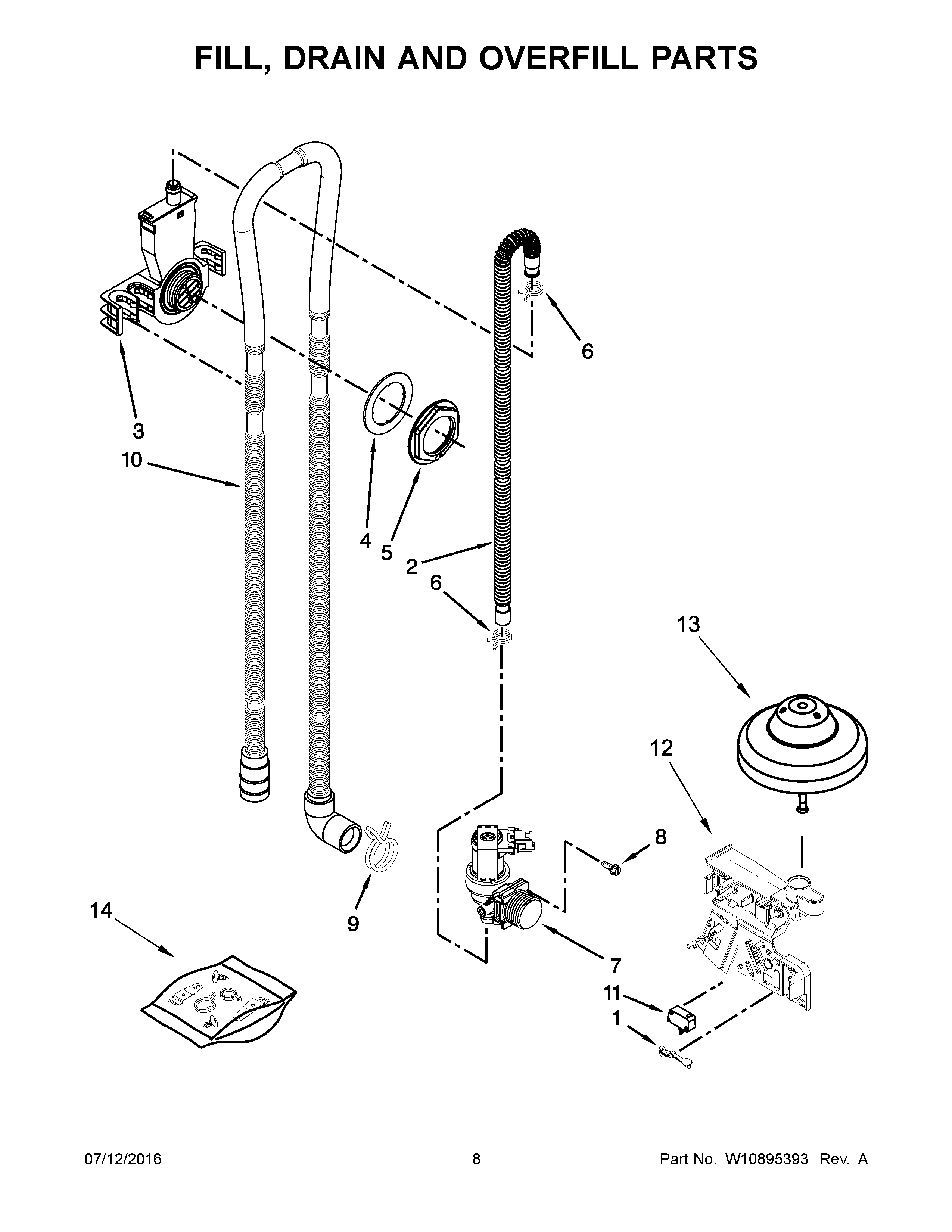 Kenmore 66514429N511 fill, drain and overfill parts diagram