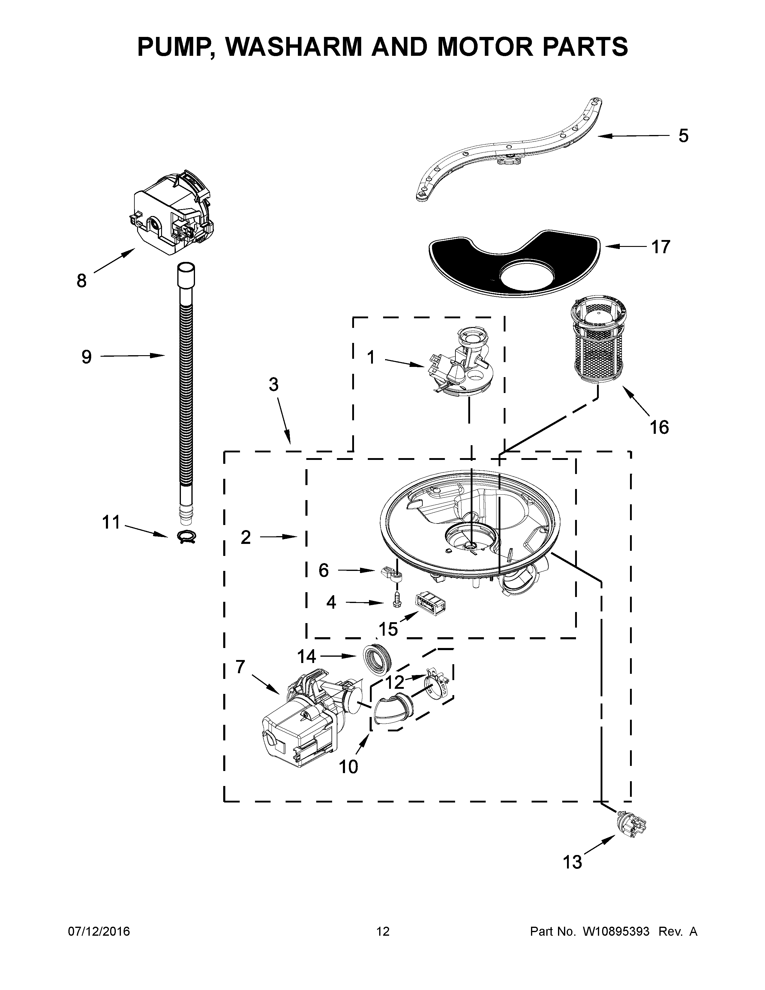 Kenmore 66514429N511 pump, washarm and motor parts diagram