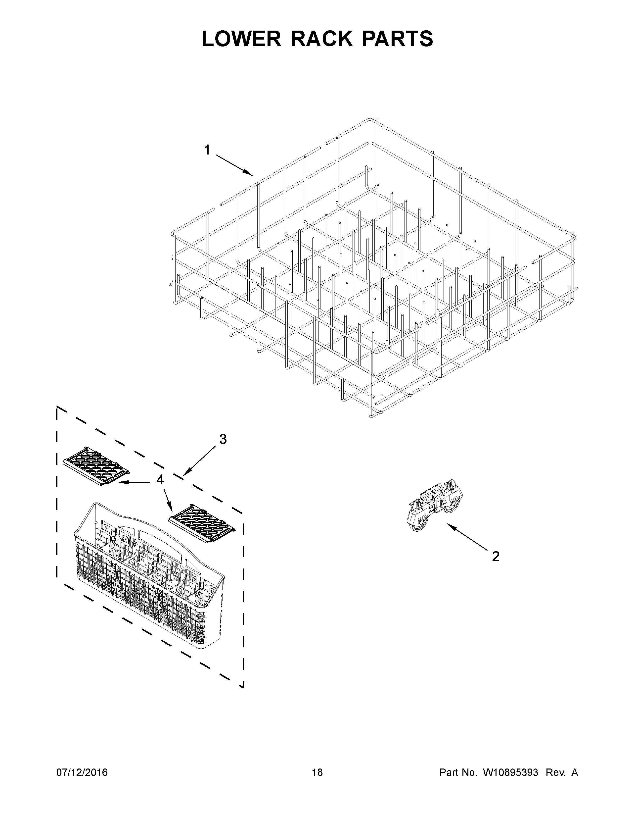 Kenmore 66514429N511 lower rack parts diagram