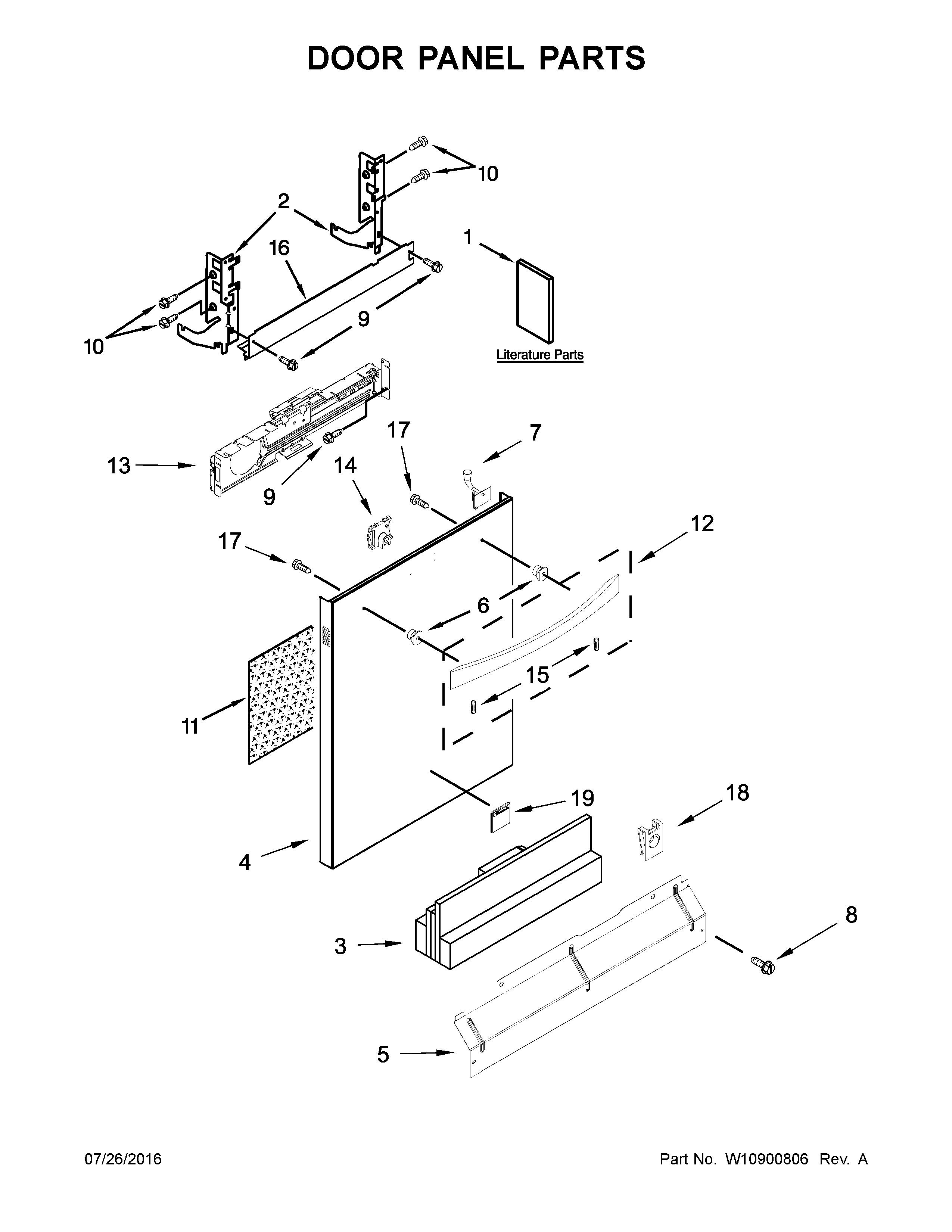 Kenmore Elite 66514812N611 door panel parts diagram