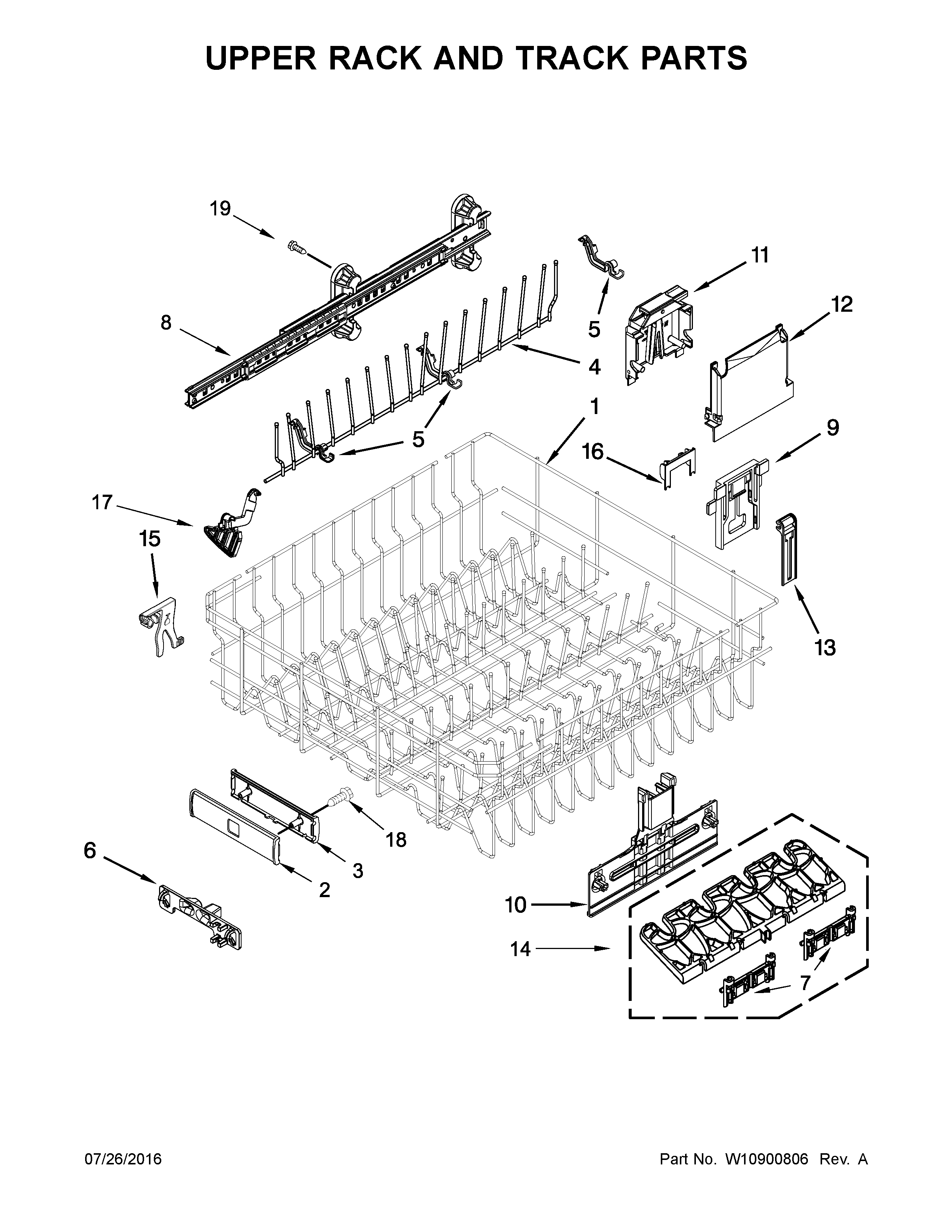 Kenmore Elite 66514812N611 upper rack and track parts diagram