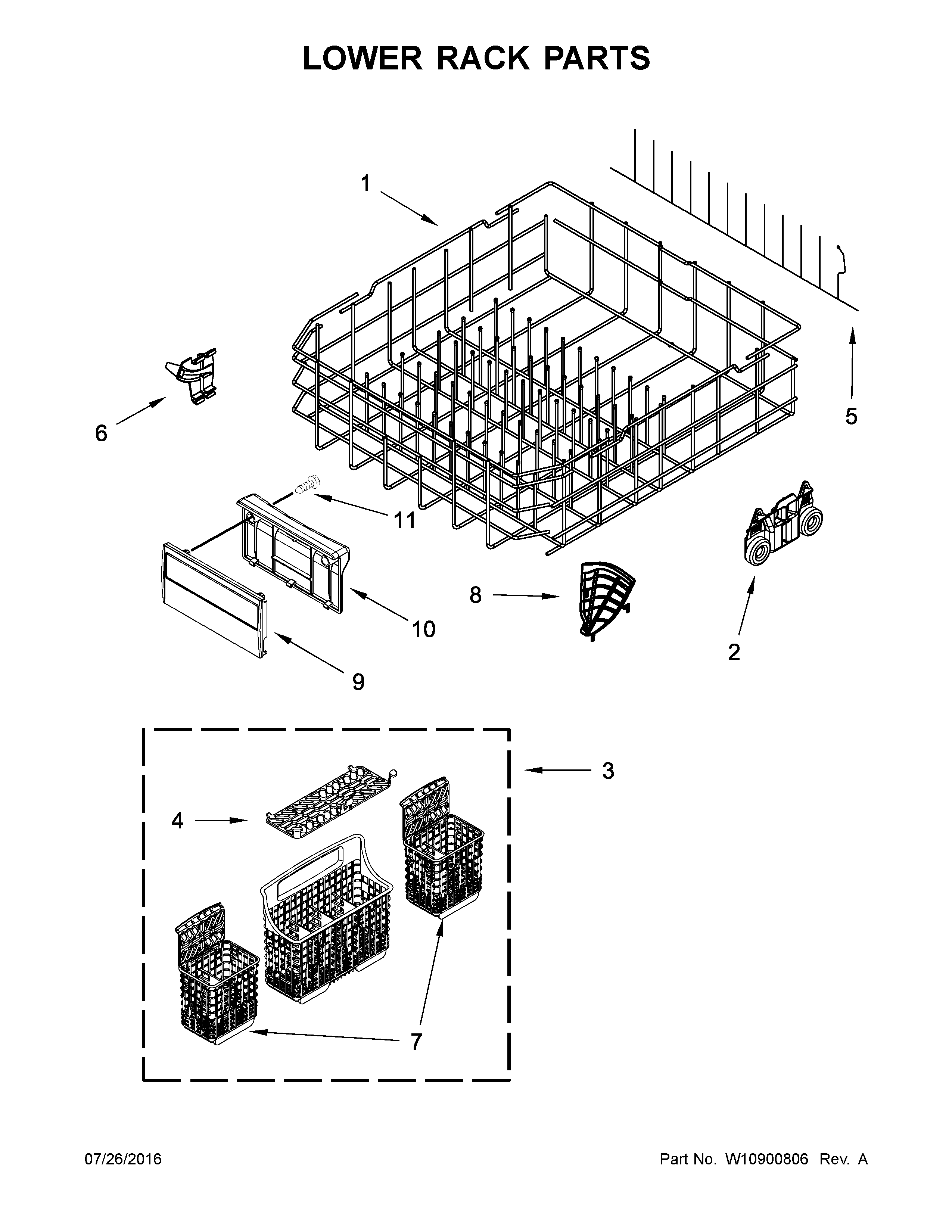Kenmore Elite 66514812N611 lower rack parts diagram