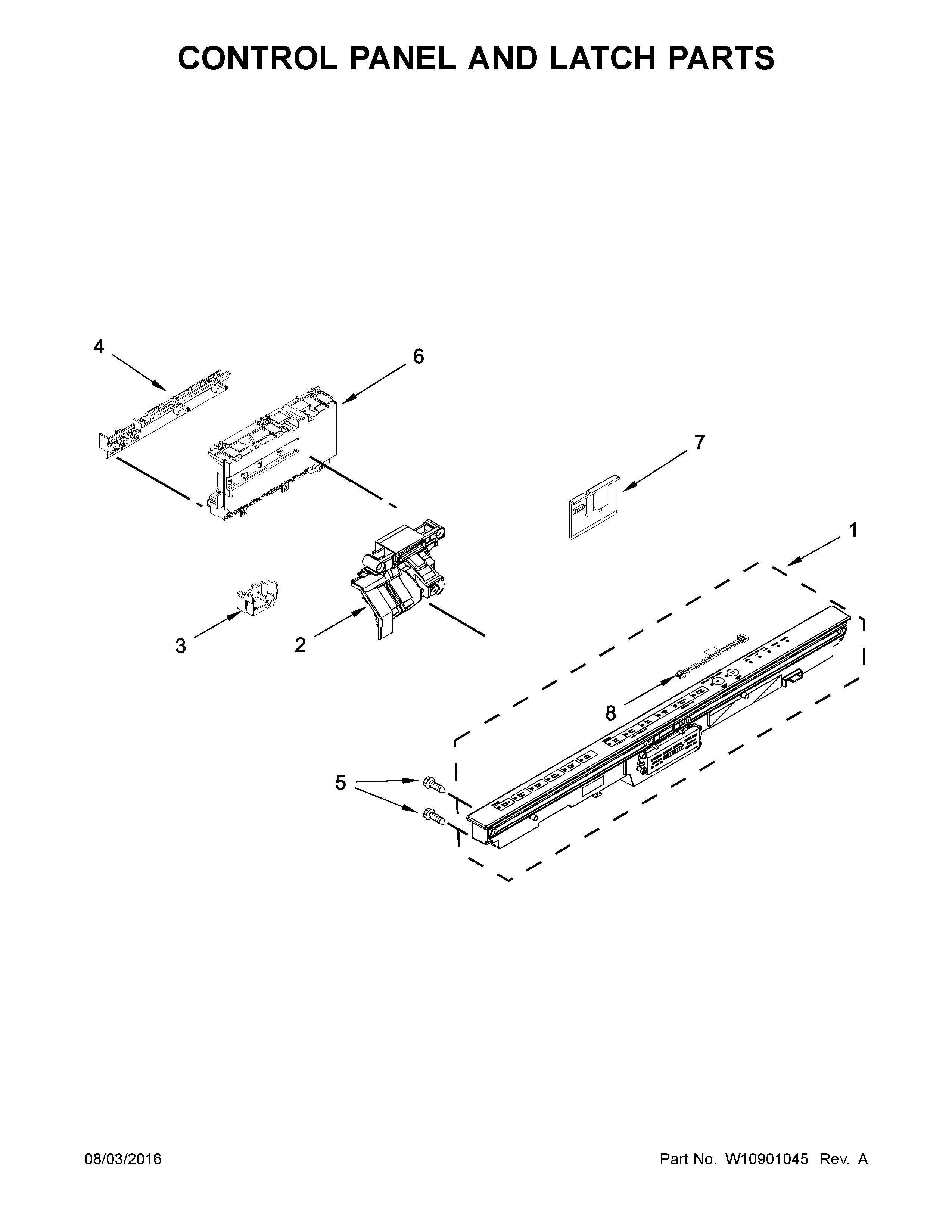 Kenmore Elite 66514815N611 control panel and latch parts diagram