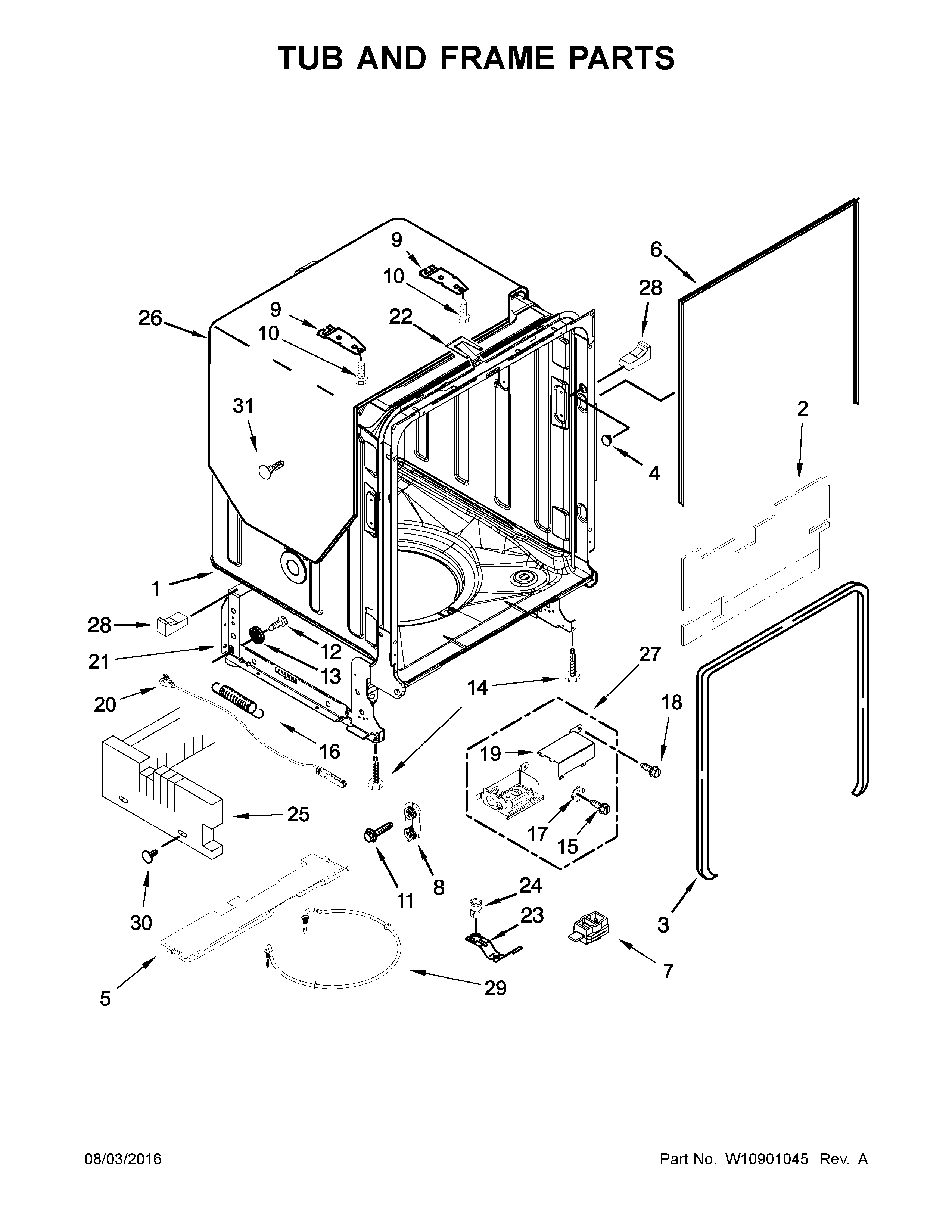 Kenmore Elite 66514815N611 tub and frame parts diagram