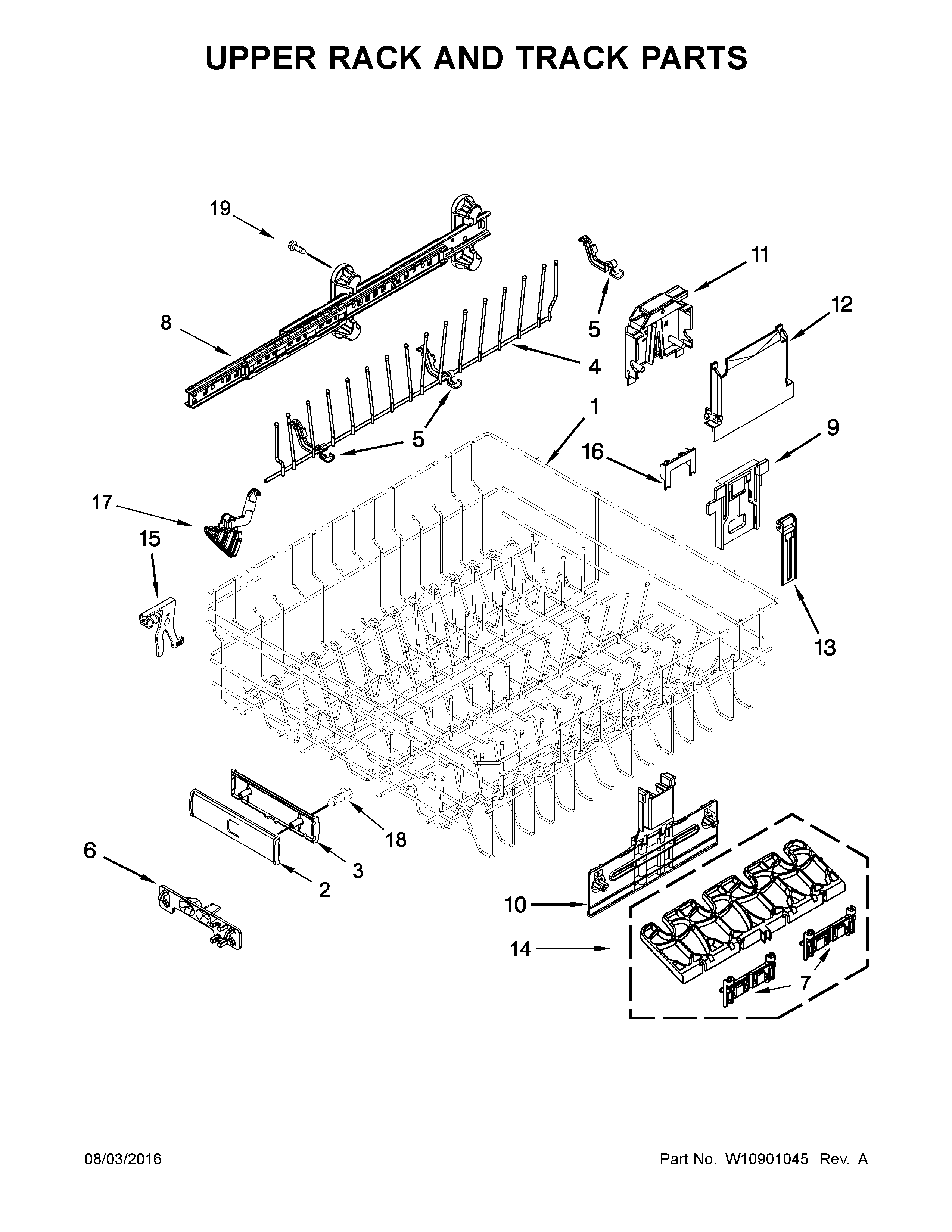 Kenmore Elite 66514815N611 upper rack and track parts diagram