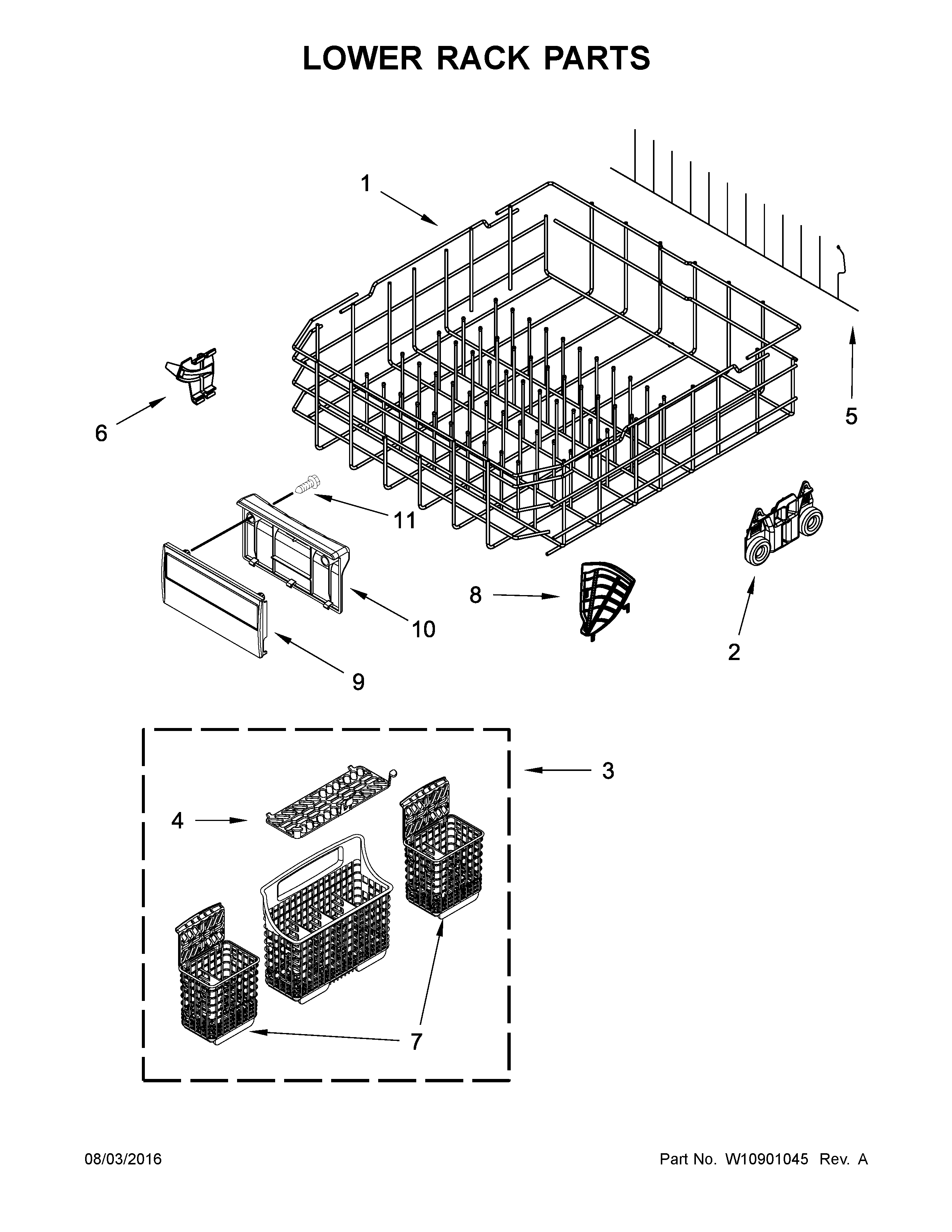 Kenmore Elite 66514815N611 lower rack parts diagram