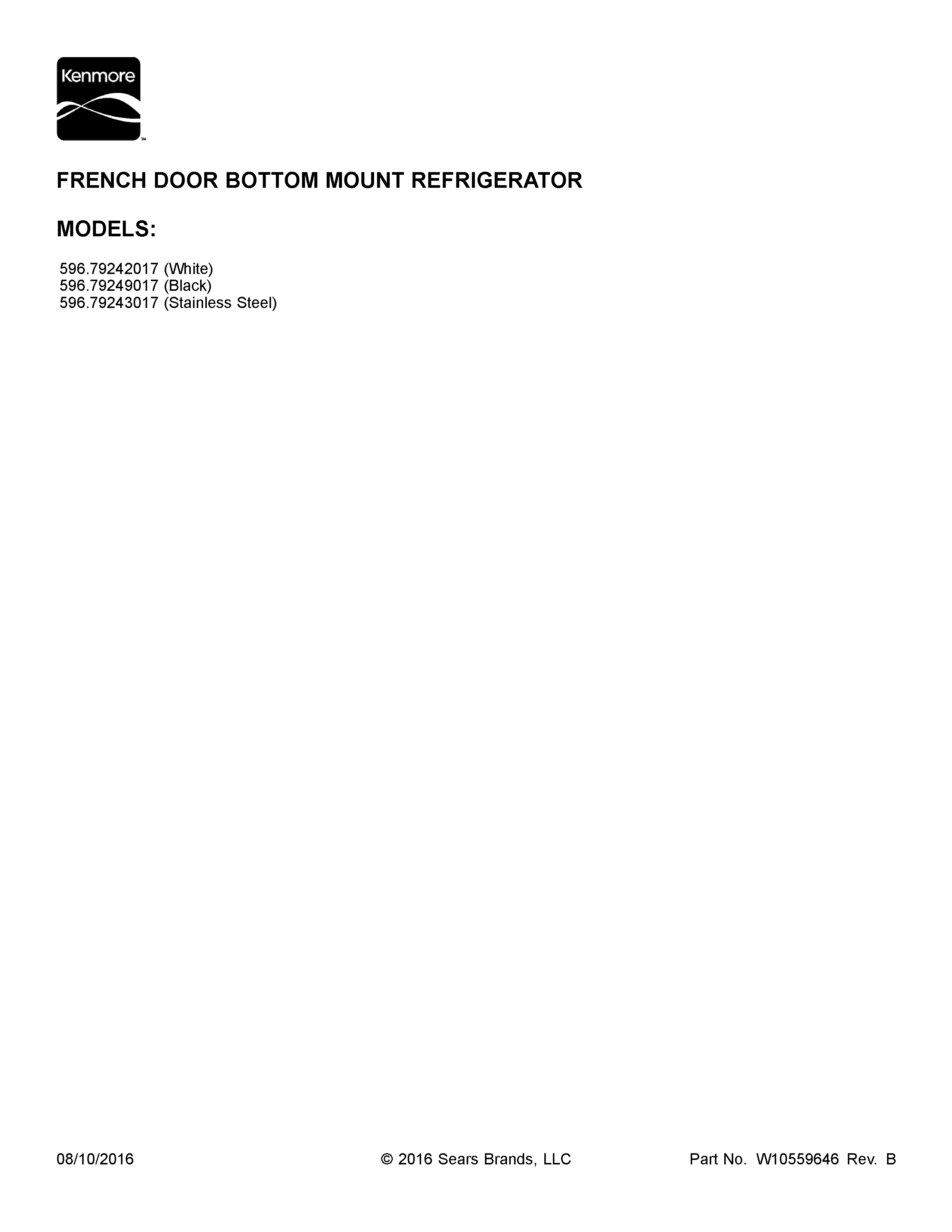 Kenmore 59679243017 cover sheet diagram