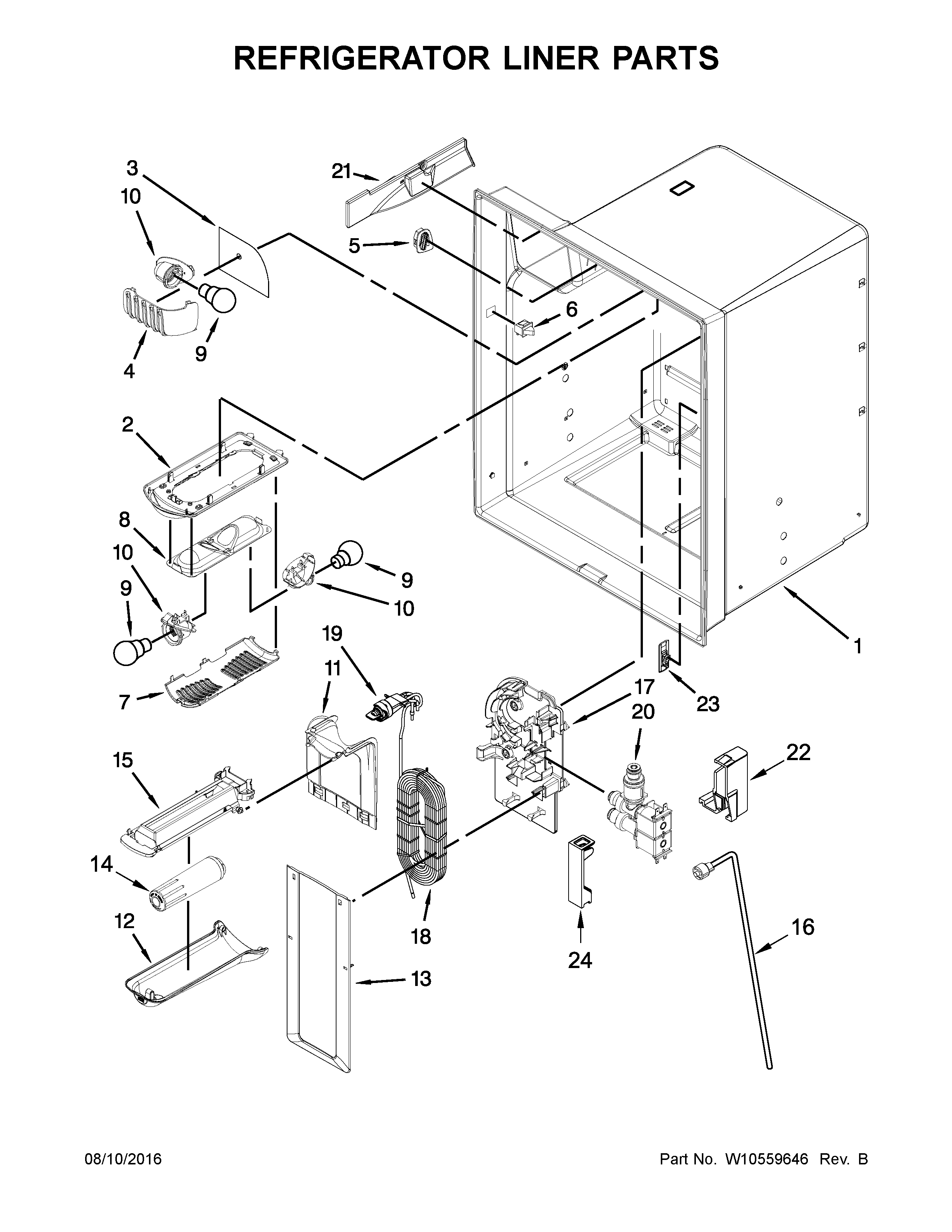 Kenmore 59679243017 refrigerator liner parts diagram