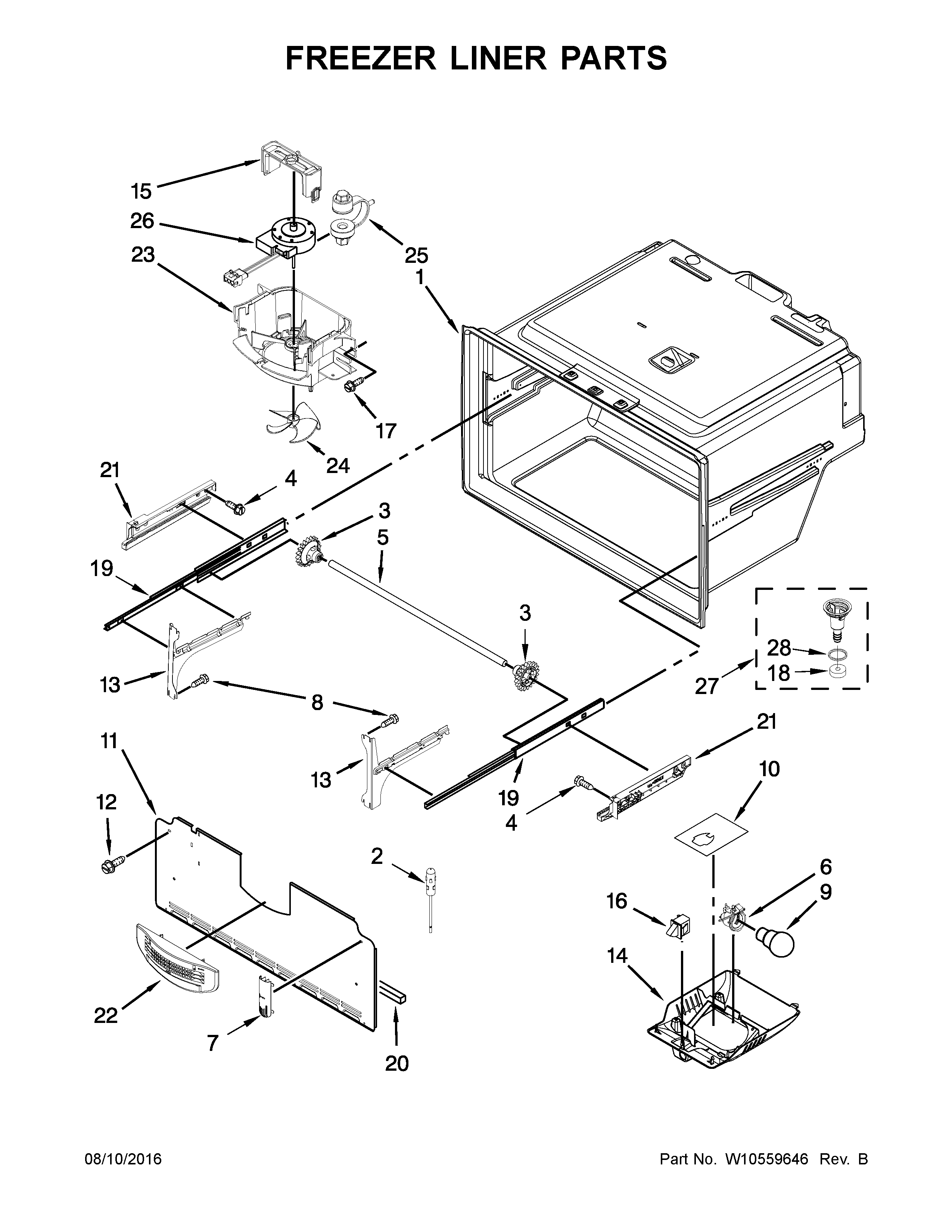 Kenmore 59679243017 freezer liner parts diagram