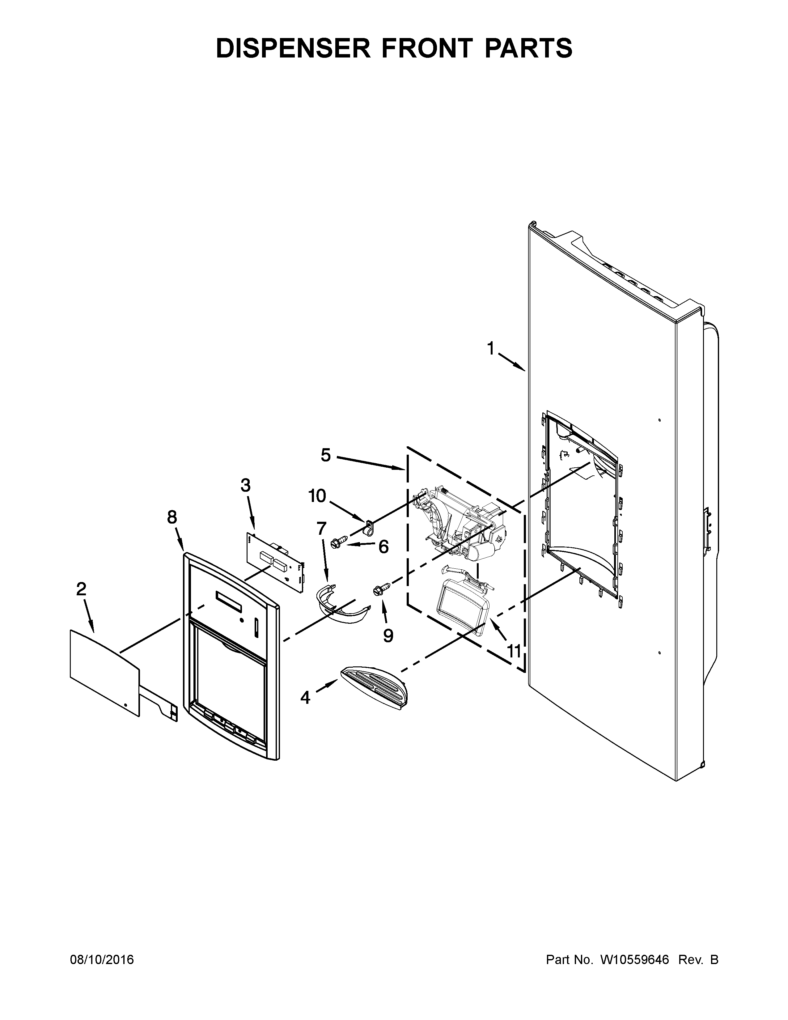 Kenmore 59679243017 dispenser front parts diagram