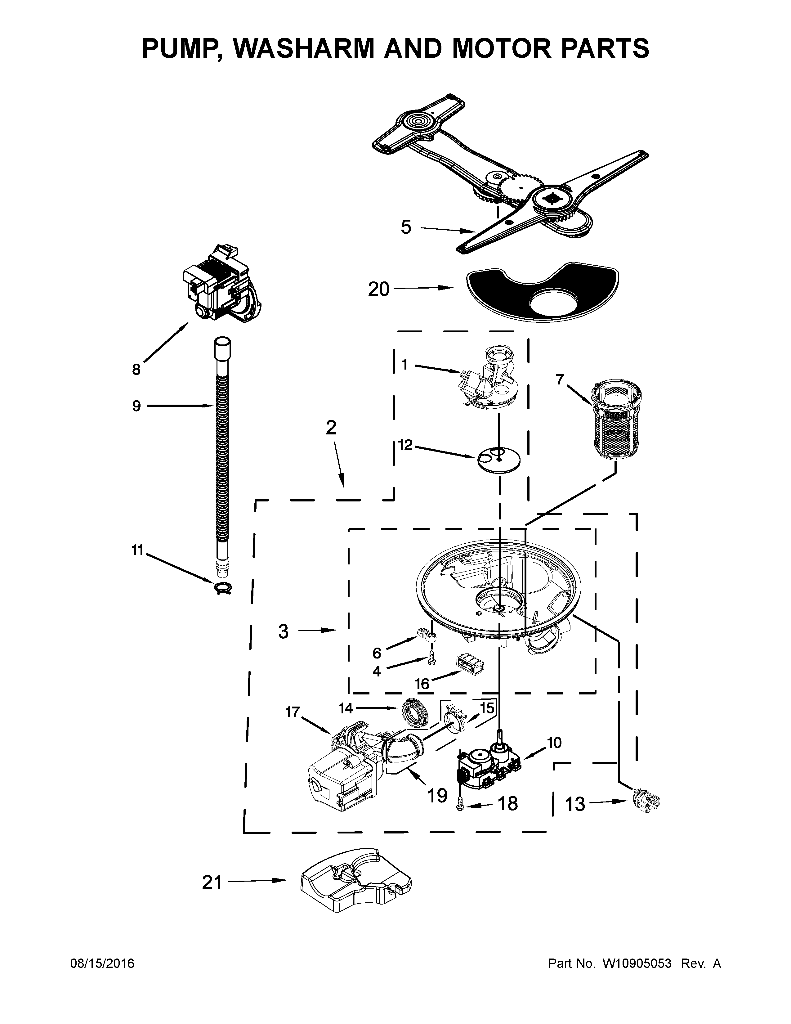 Kenmore Elite 66514743N512 pump, washarm and motor parts diagram