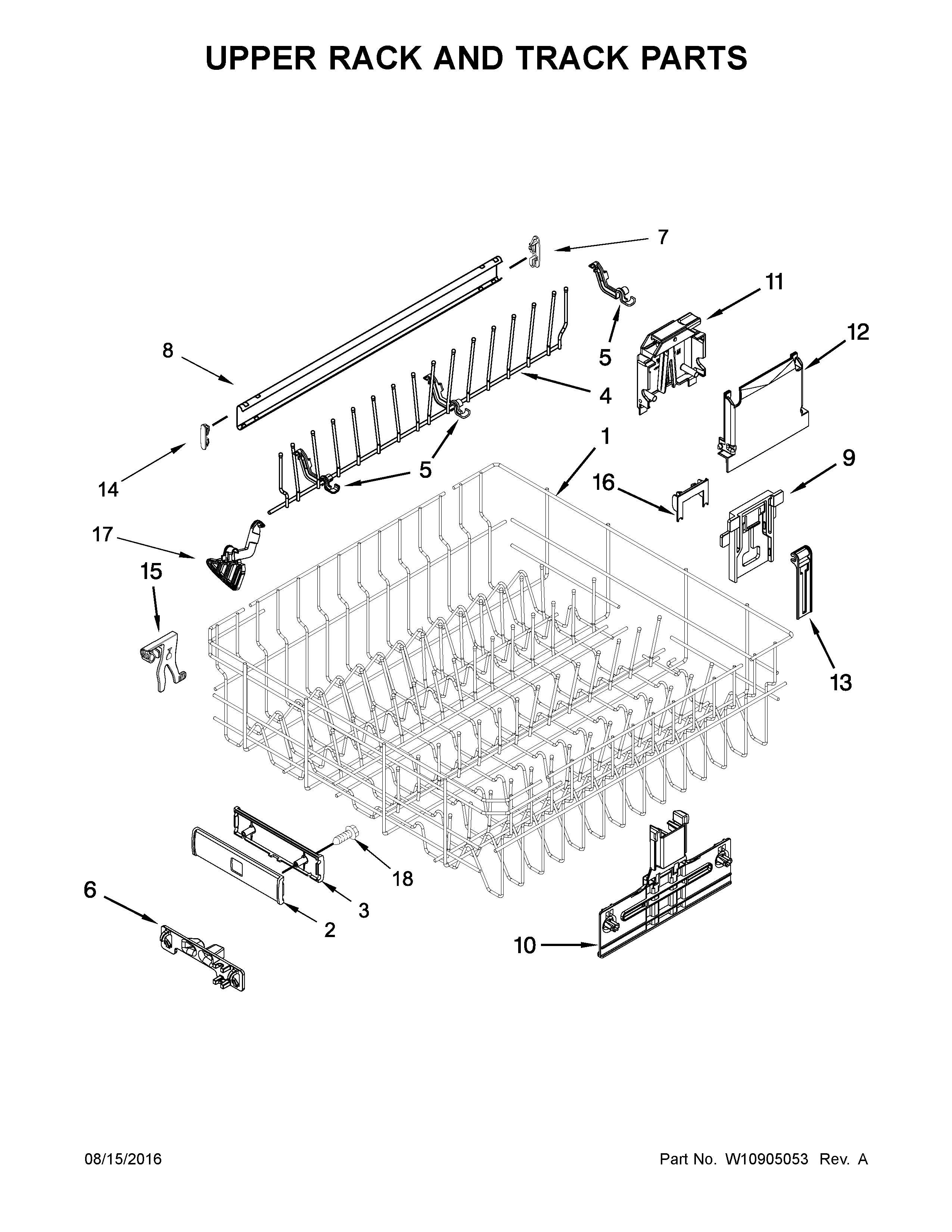Kenmore Elite 66514743N512 upper rack and track parts diagram