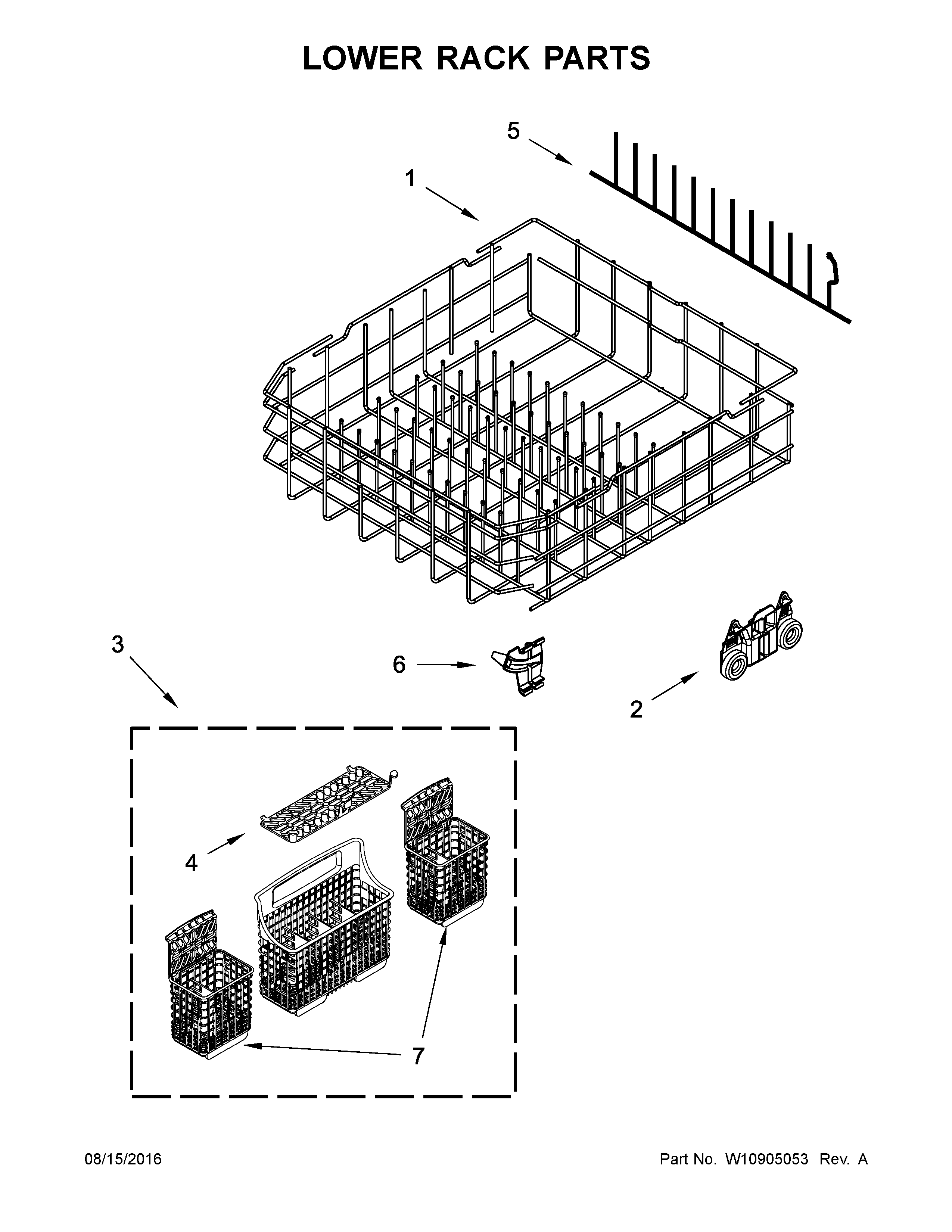 Kenmore Elite 66514743N512 lower rack parts diagram