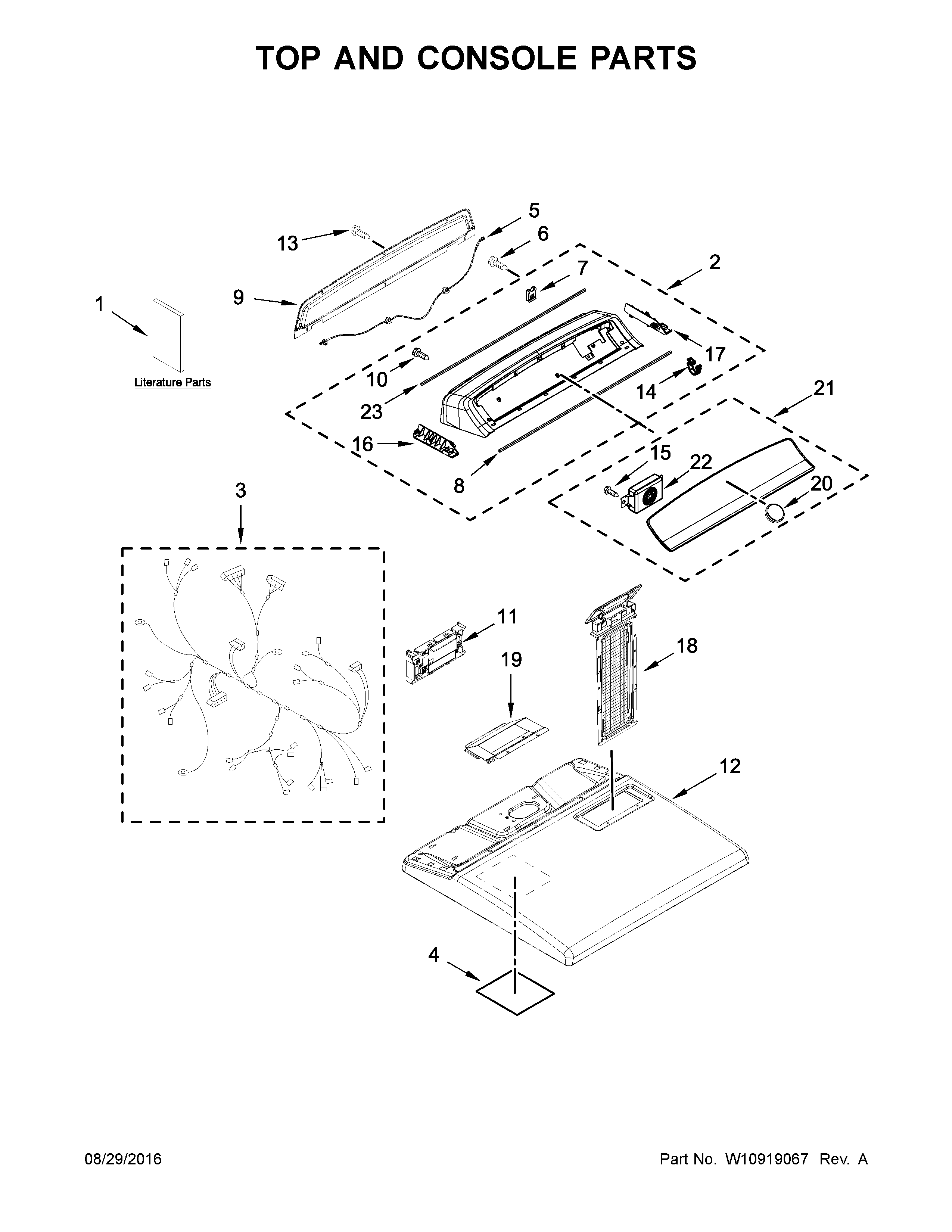 Kenmore 11066134610 top and console parts diagram