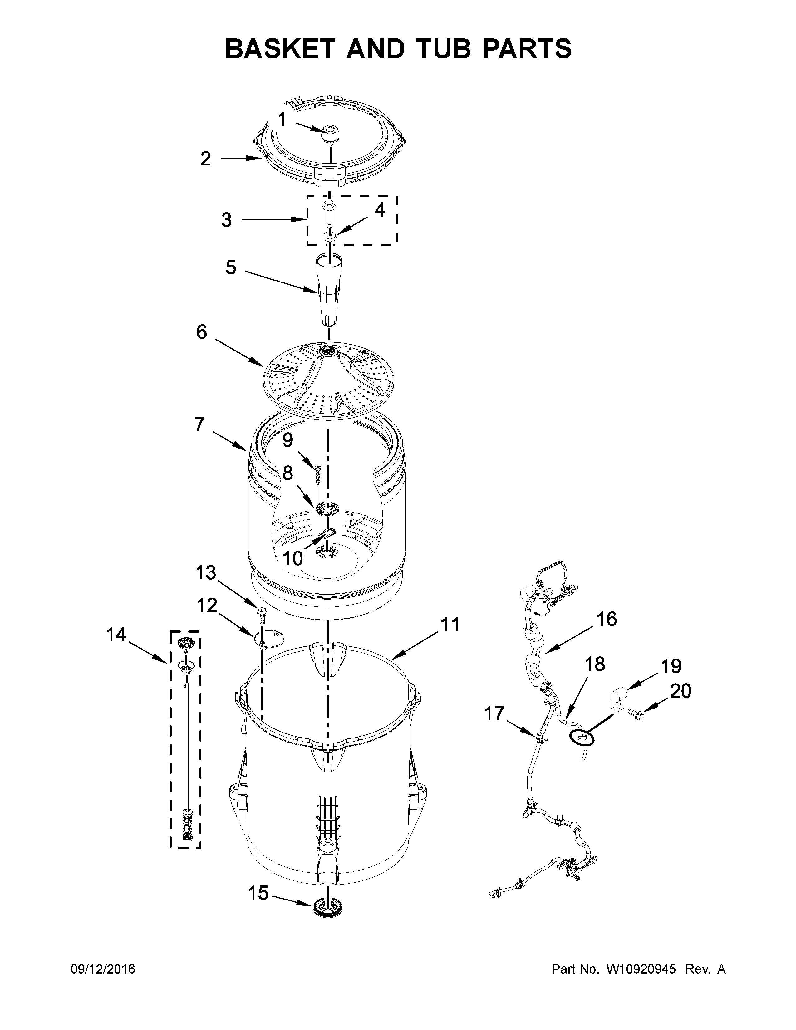 Kenmore 11022342512 basket and tub parts diagram
