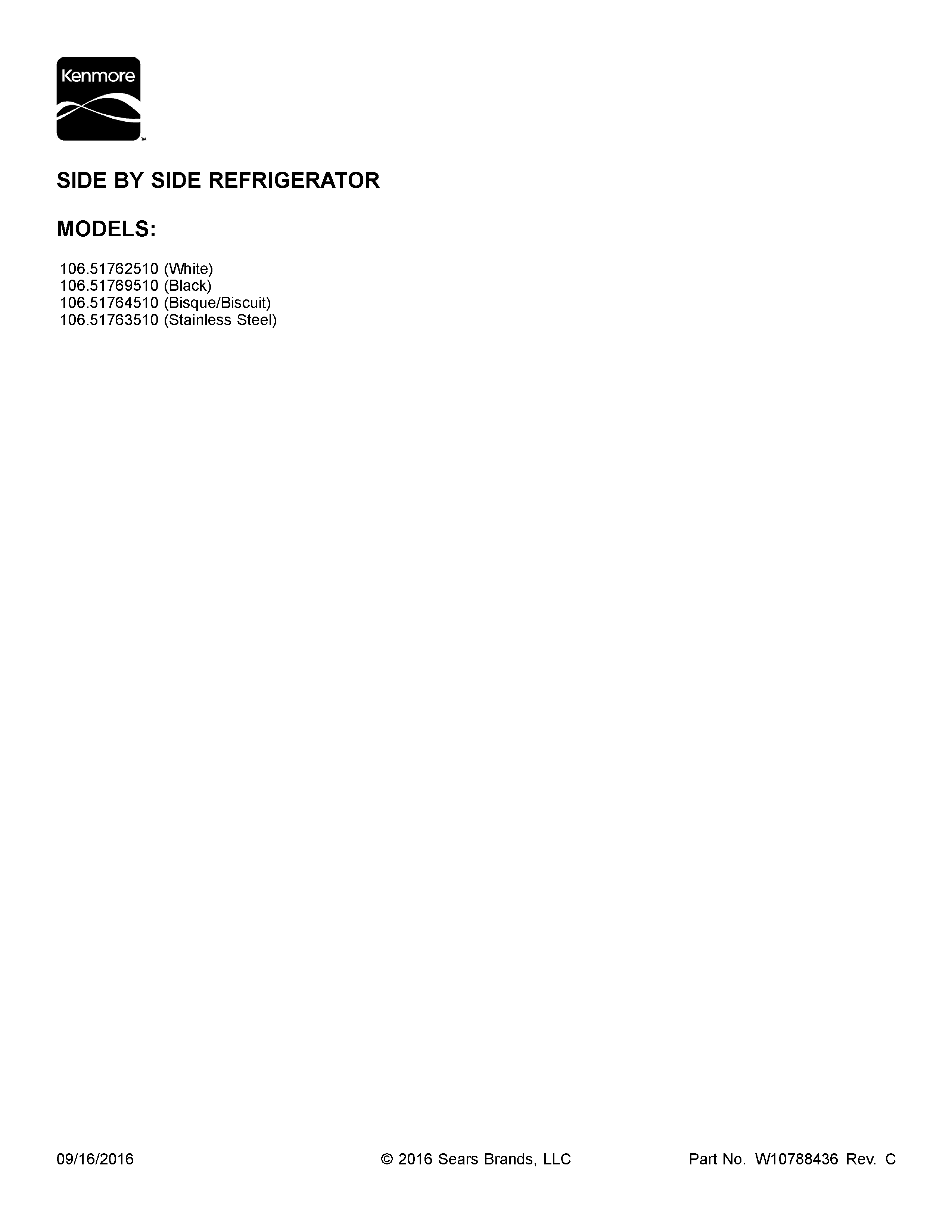 Kenmore 10651764510 cover sheet diagram