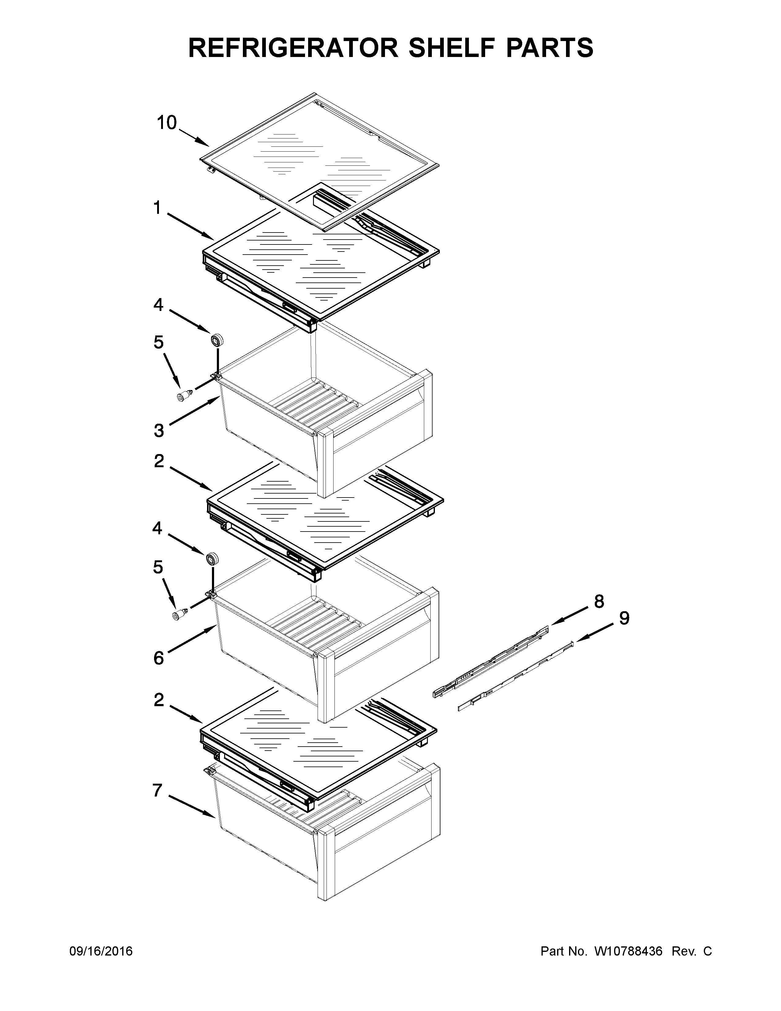 Kenmore 10651764510 refrigerator shelf parts diagram