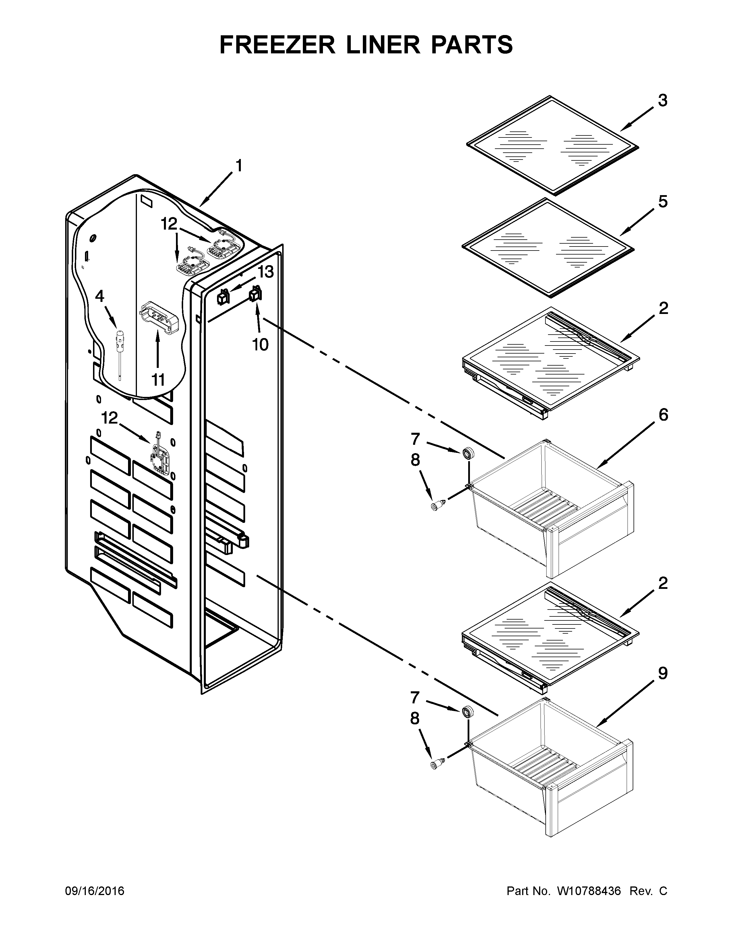 Kenmore 10651764510 freezer liner parts diagram