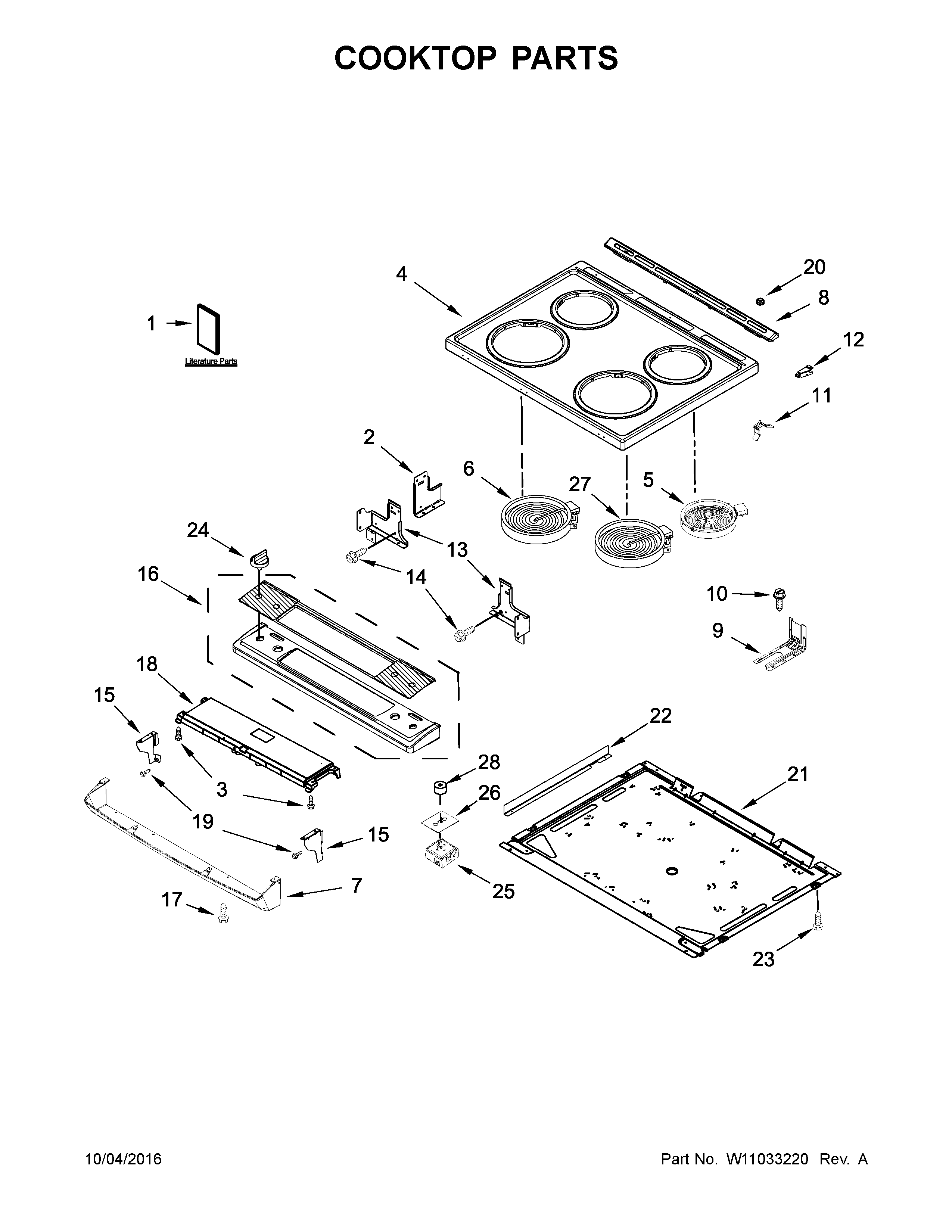 Kenmore 664C95113610 cooktop parts diagram