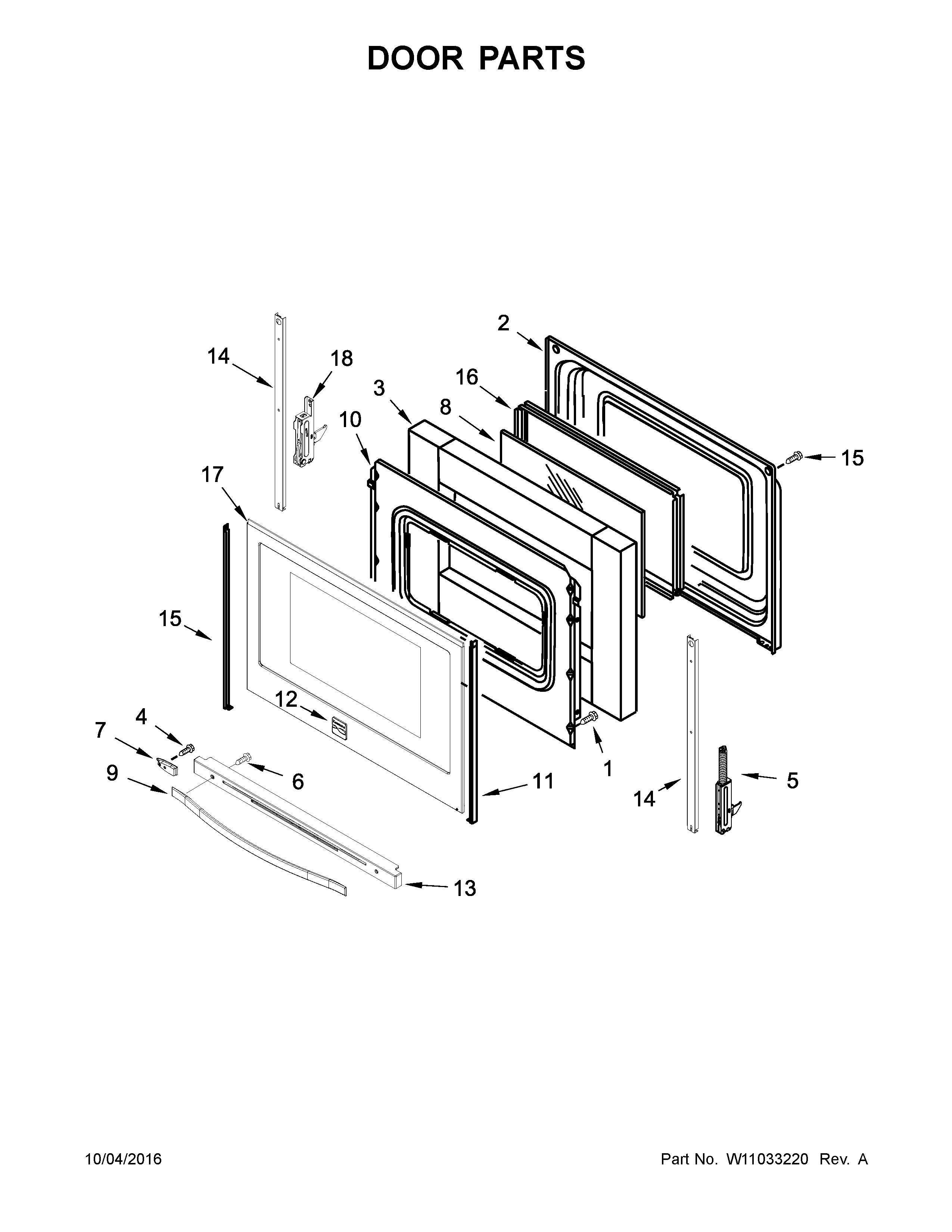 Kenmore 664C95113610 door parts diagram
