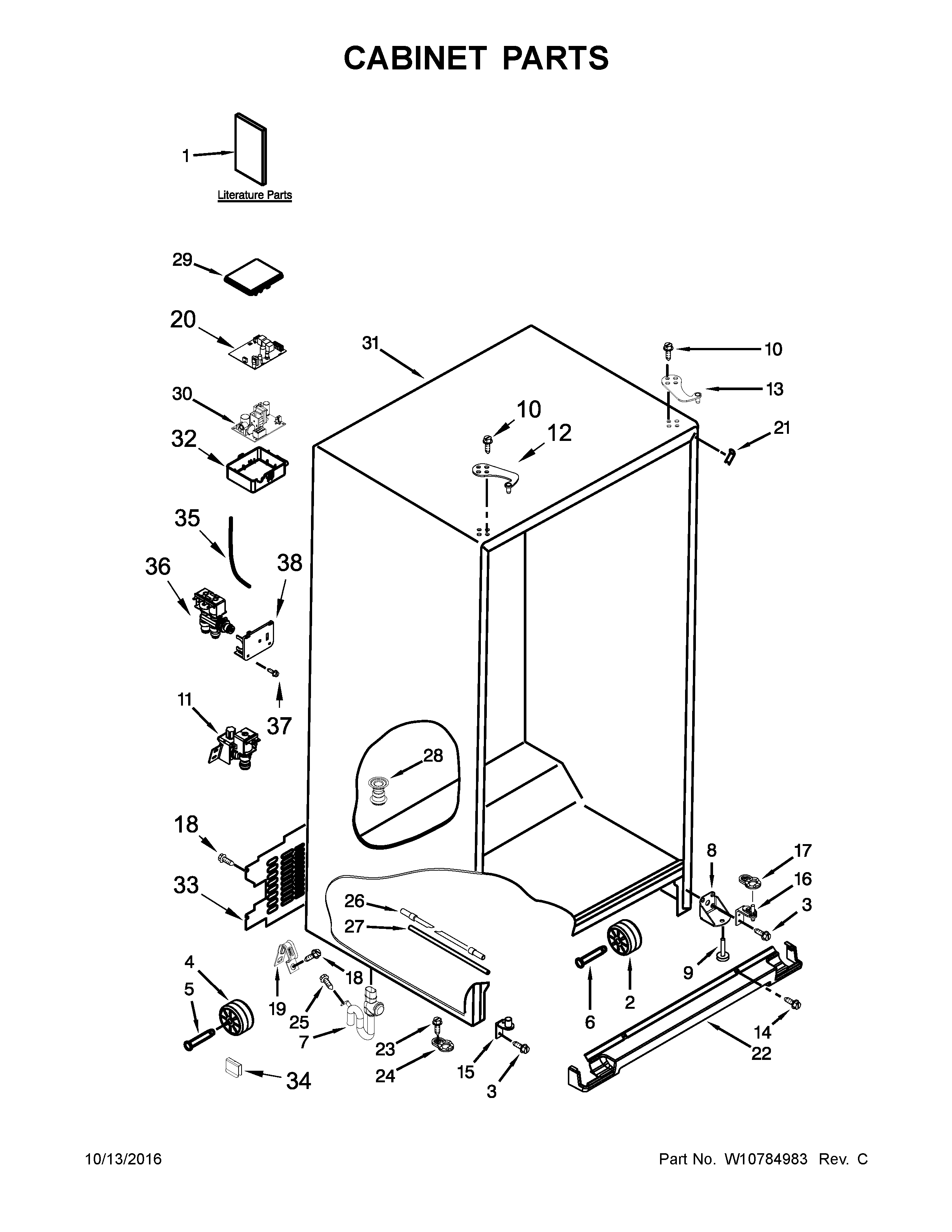 Kenmore Elite 10651773510 cabinet parts diagram