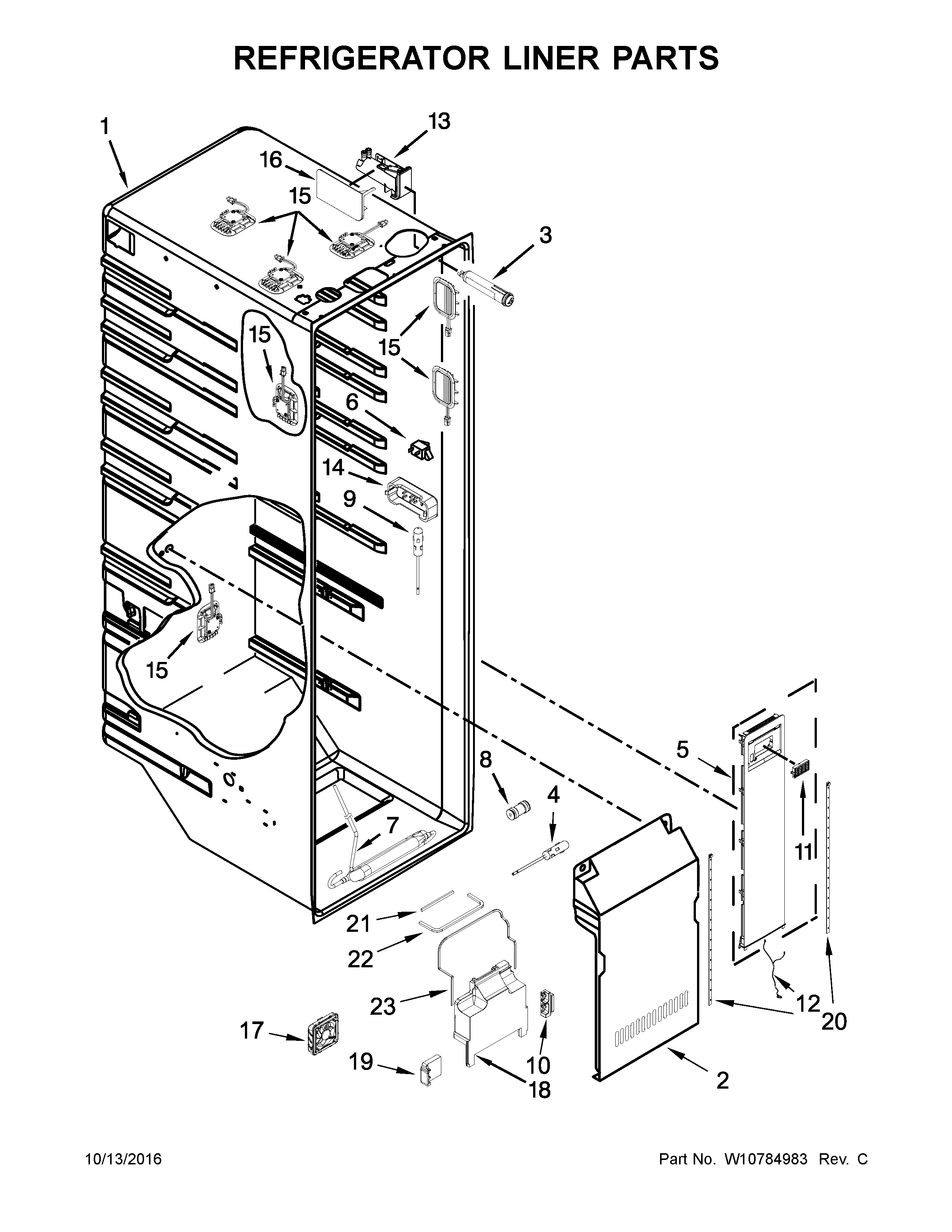 Kenmore Elite 10651773510 refrigerator liner parts diagram