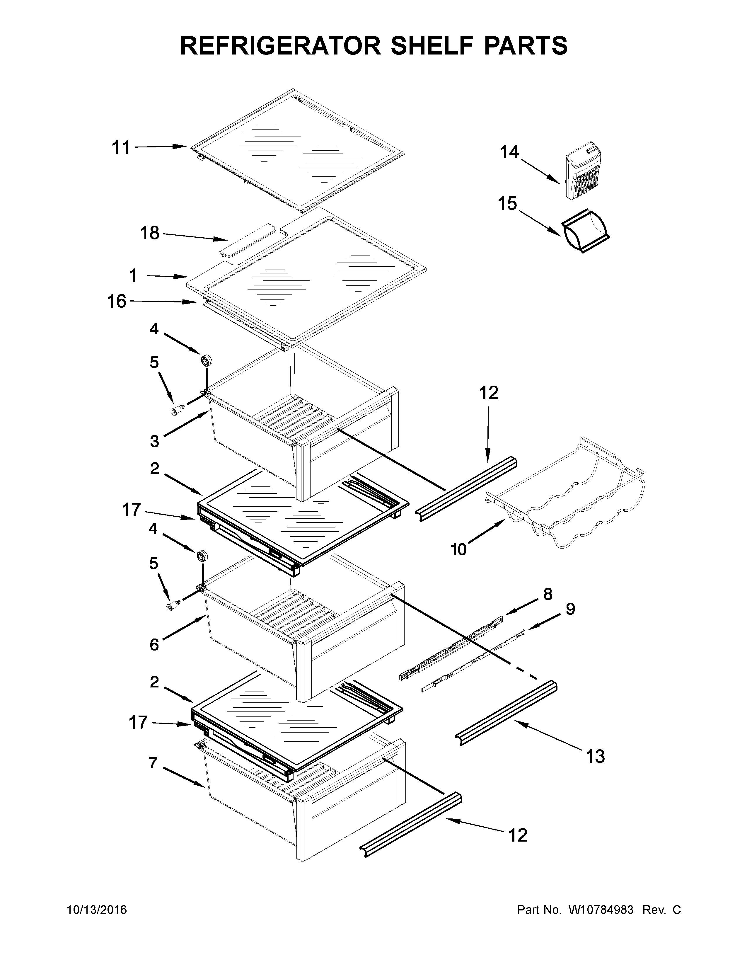 Kenmore Elite 10651773510 refrigerator shelf parts diagram