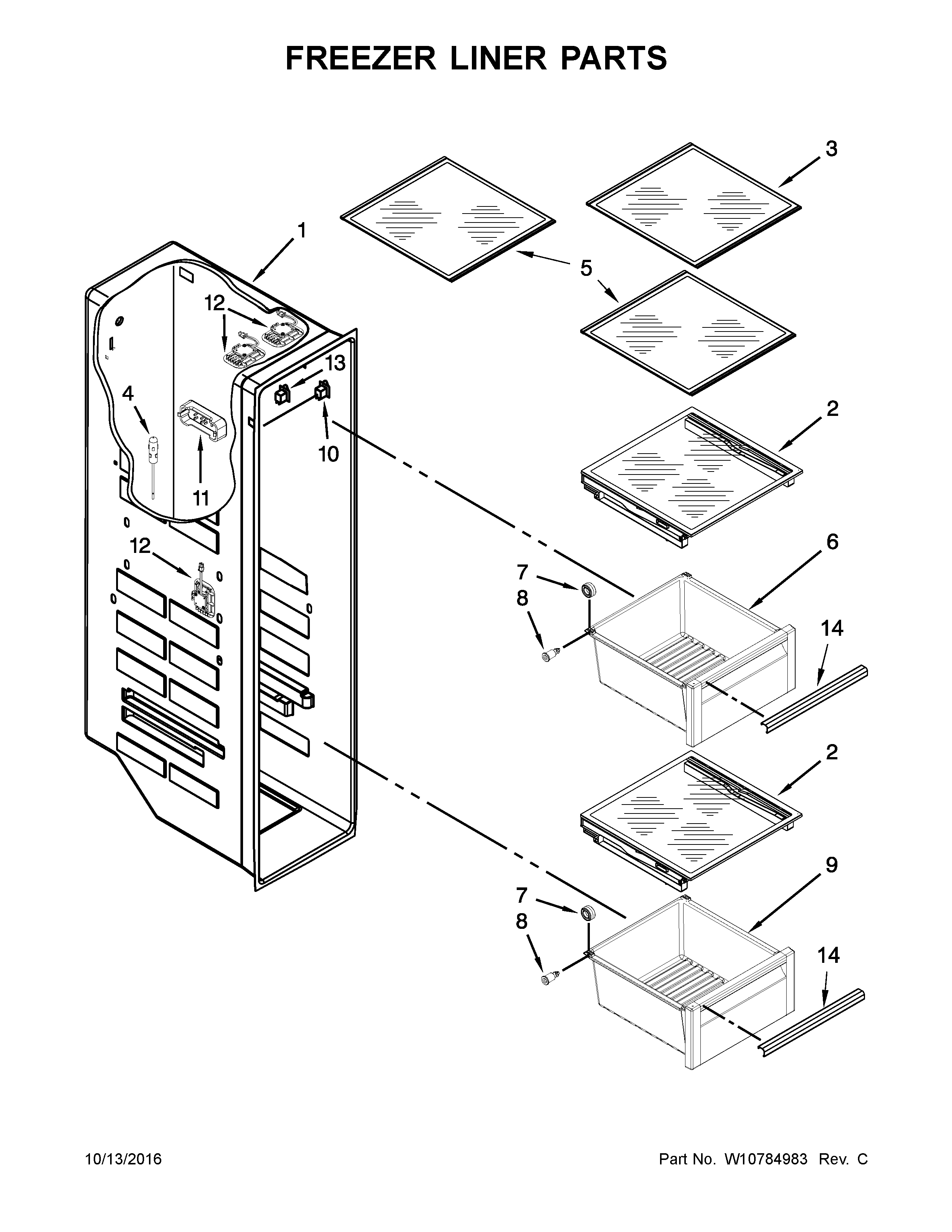 Kenmore Elite 10651773510 freezer liner parts diagram