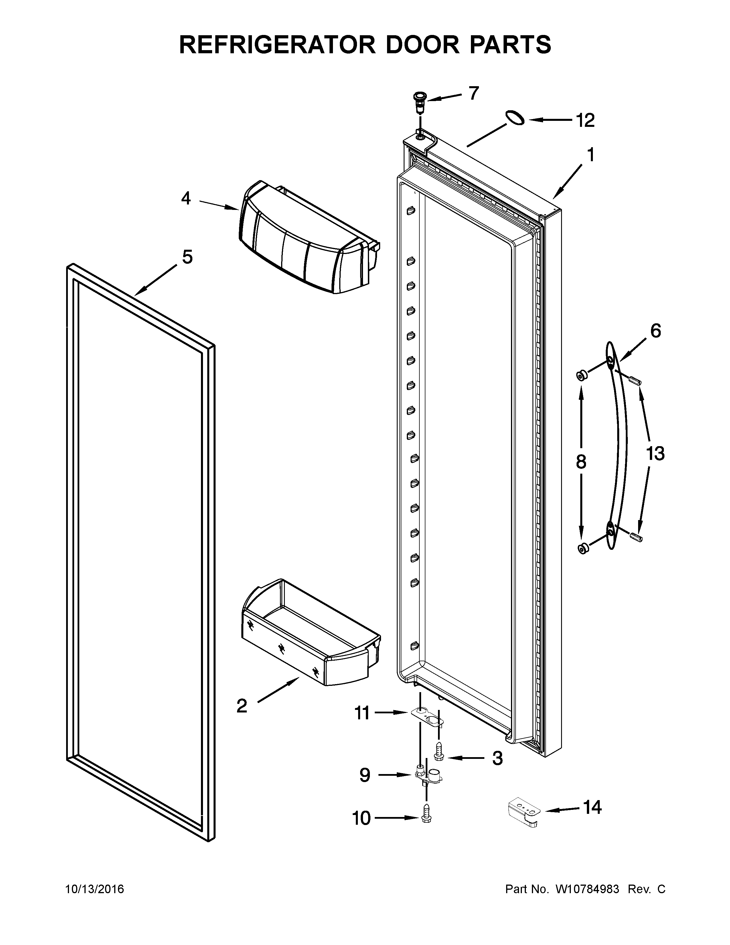 Kenmore Elite 10651773510 refrigerator door parts diagram