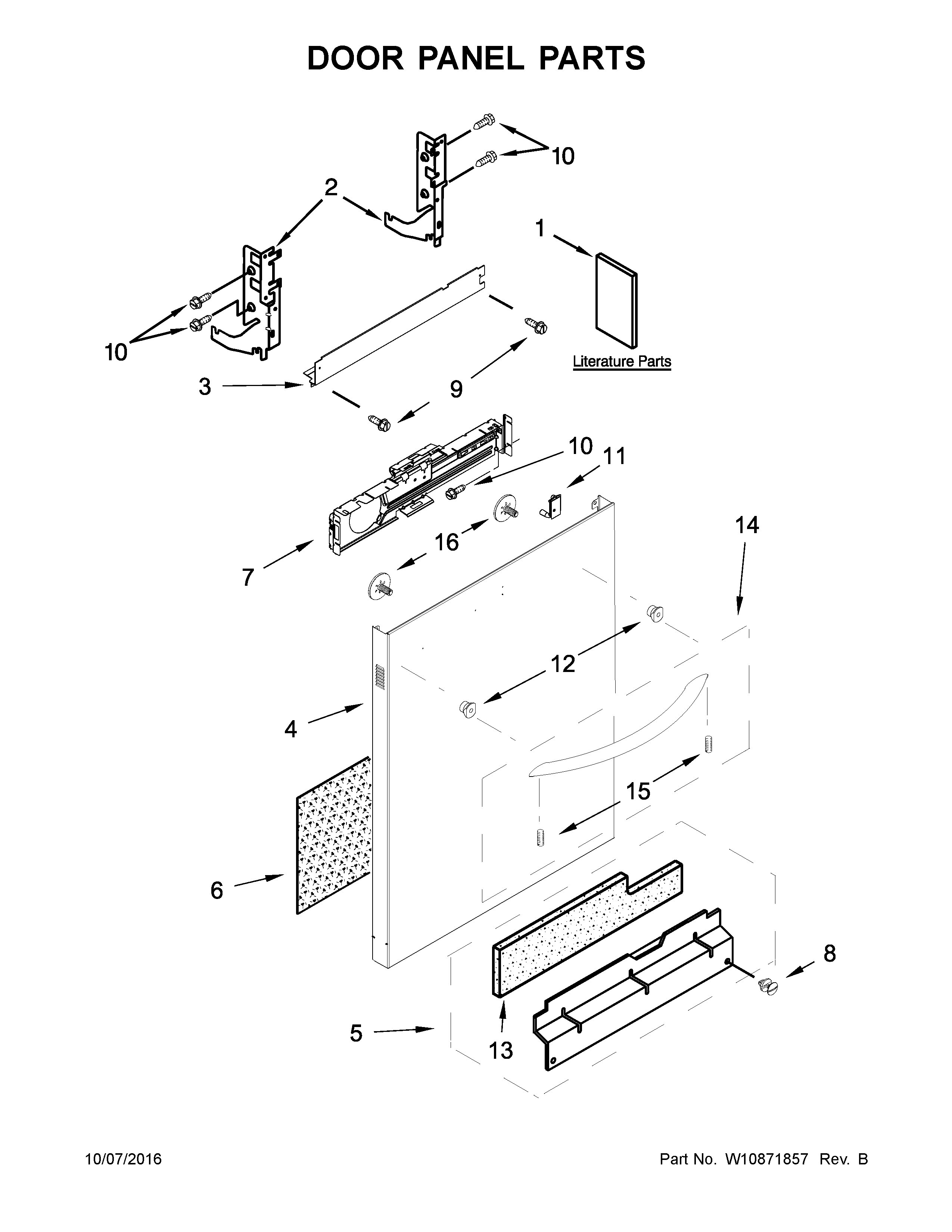 Kenmore 66514579N610 door panel parts diagram