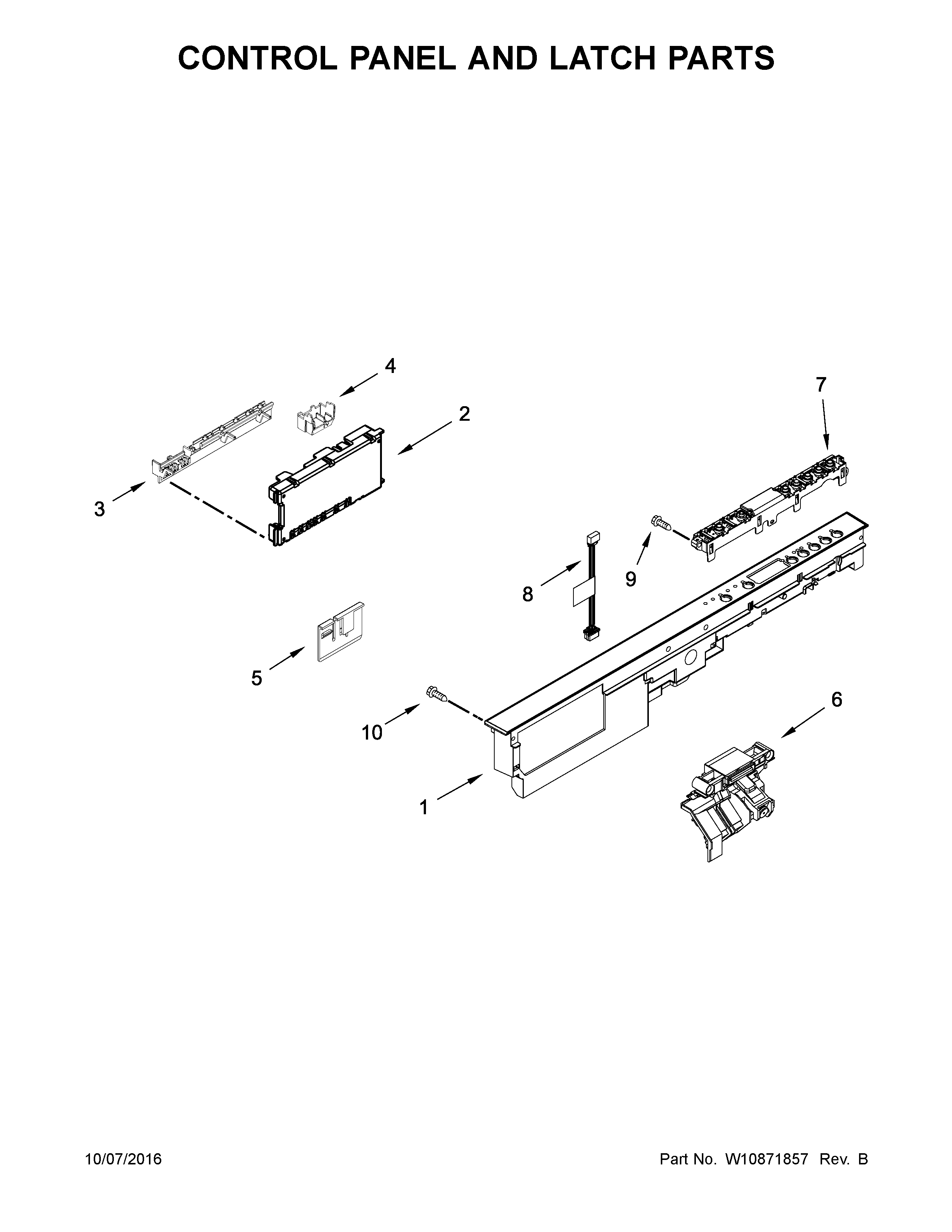 Kenmore 66514579N610 control panel and latch parts diagram