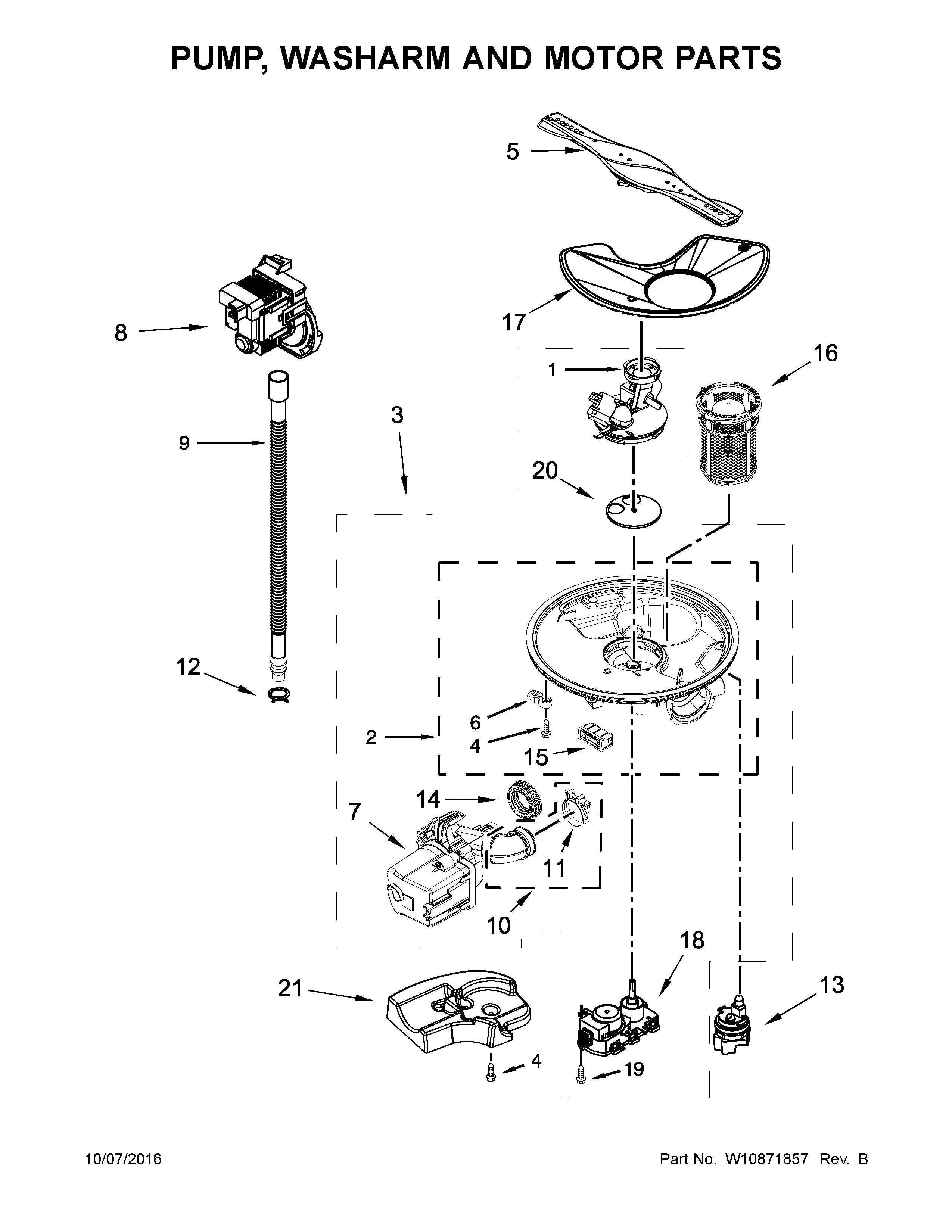 Kenmore 66514579N610 pump, washarm and motor parts diagram