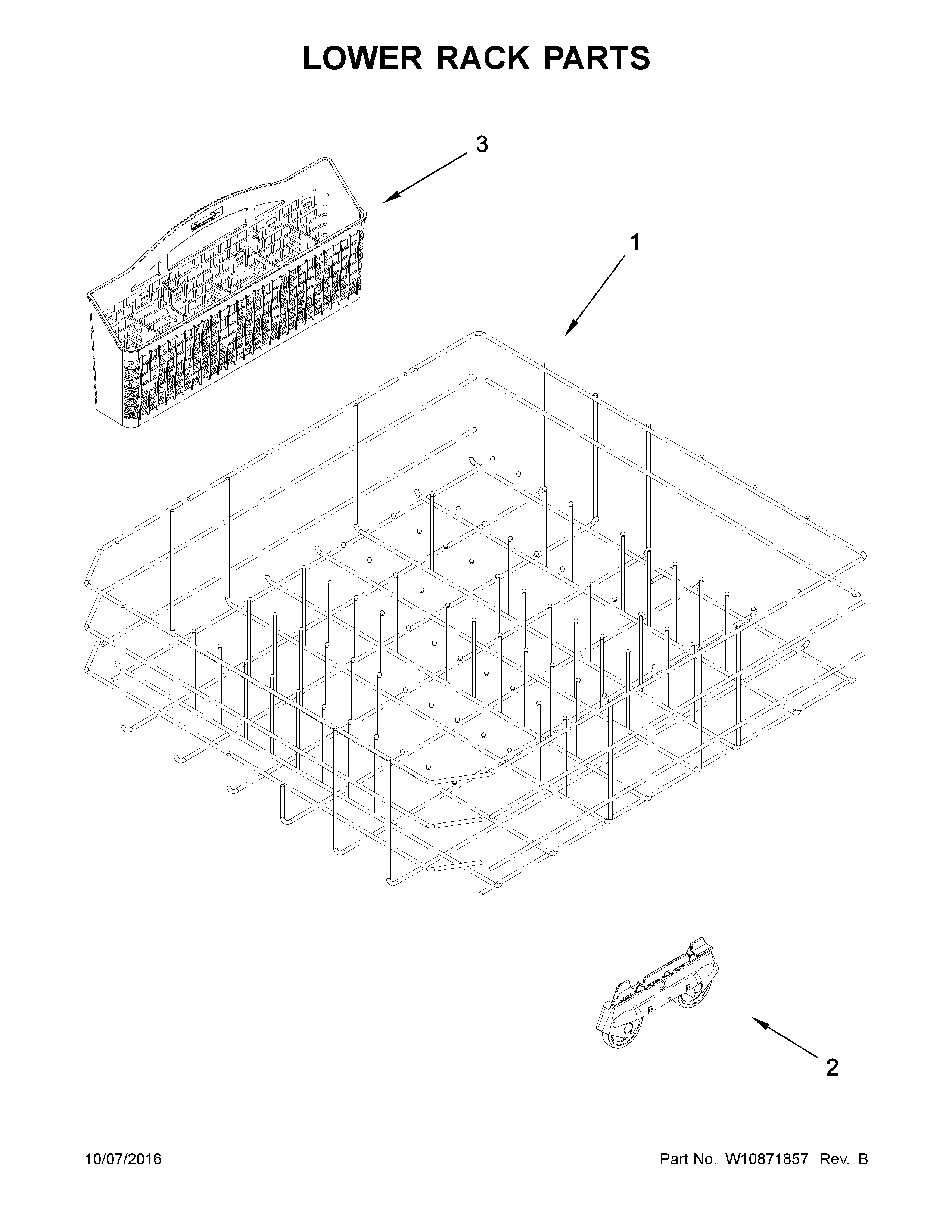 Kenmore 66514579N610 lower rack parts diagram