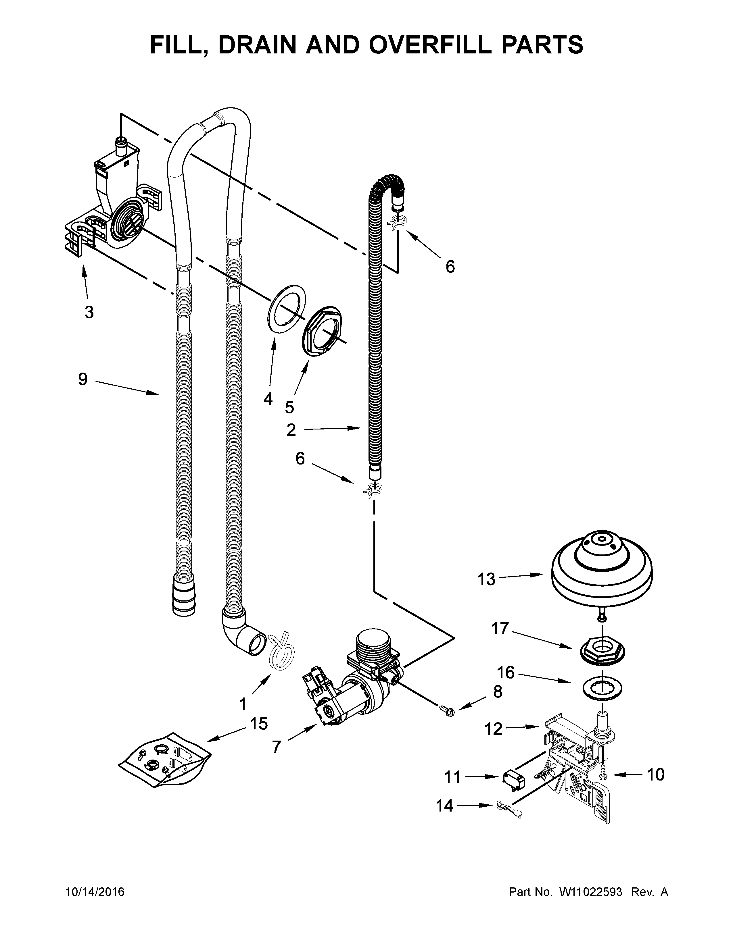 Kenmore 66513402N413 fill, drain and overfill parts diagram