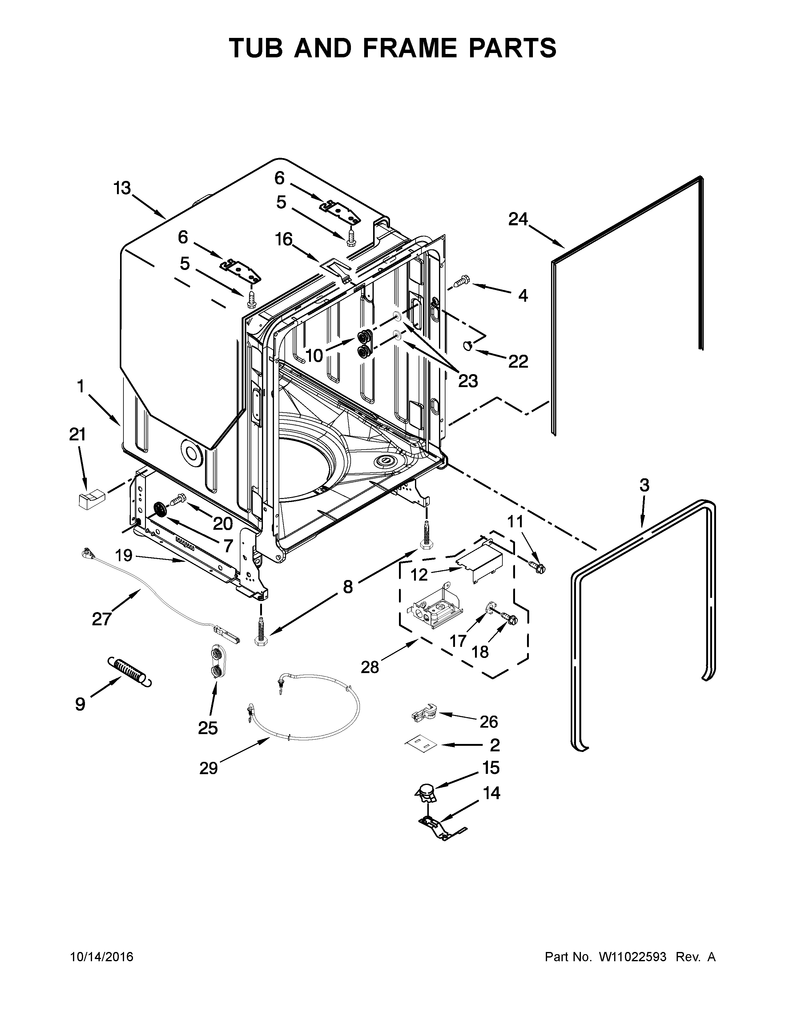Kenmore 66513402N413 tub and frame parts diagram