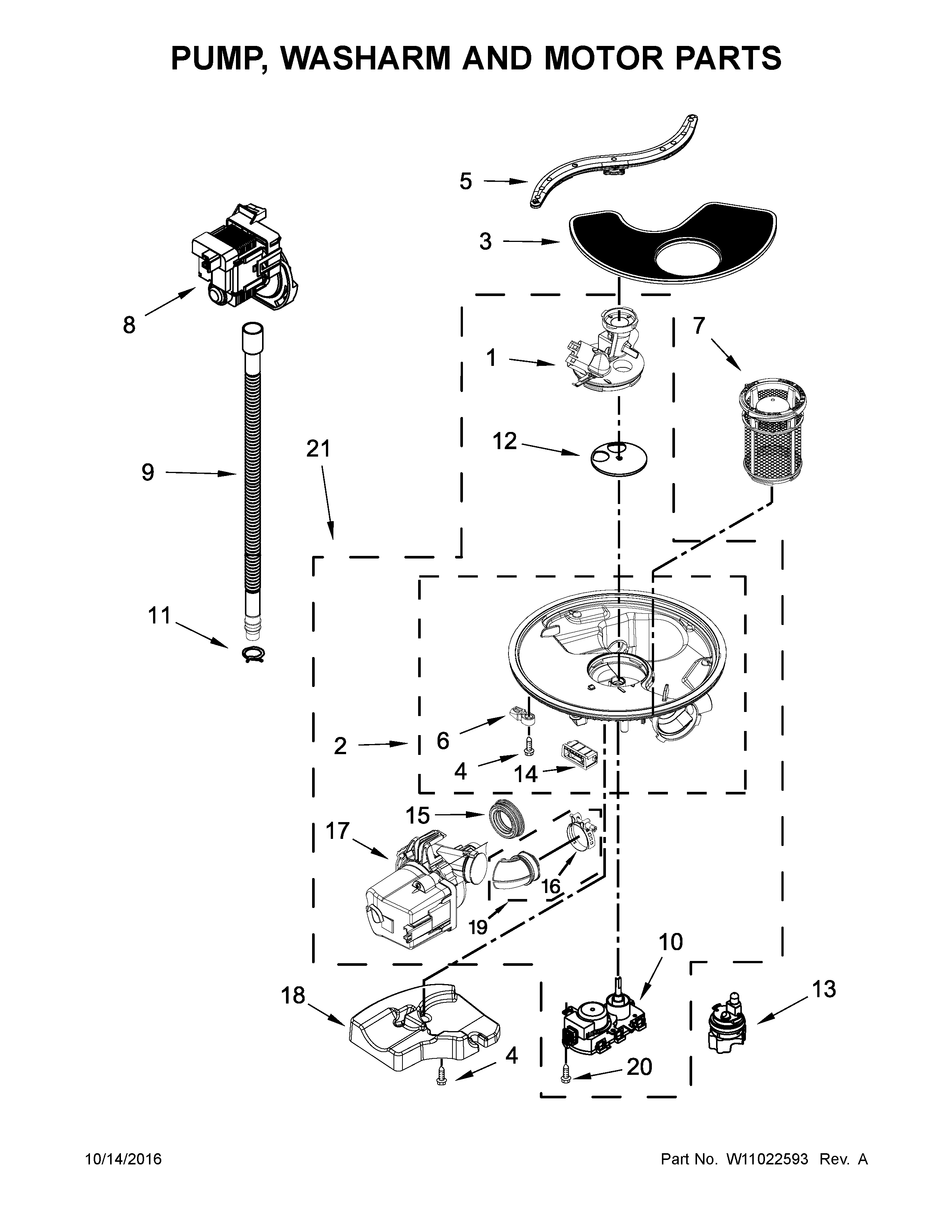 Kenmore 66513402N413 pump, washarm and motor parts diagram
