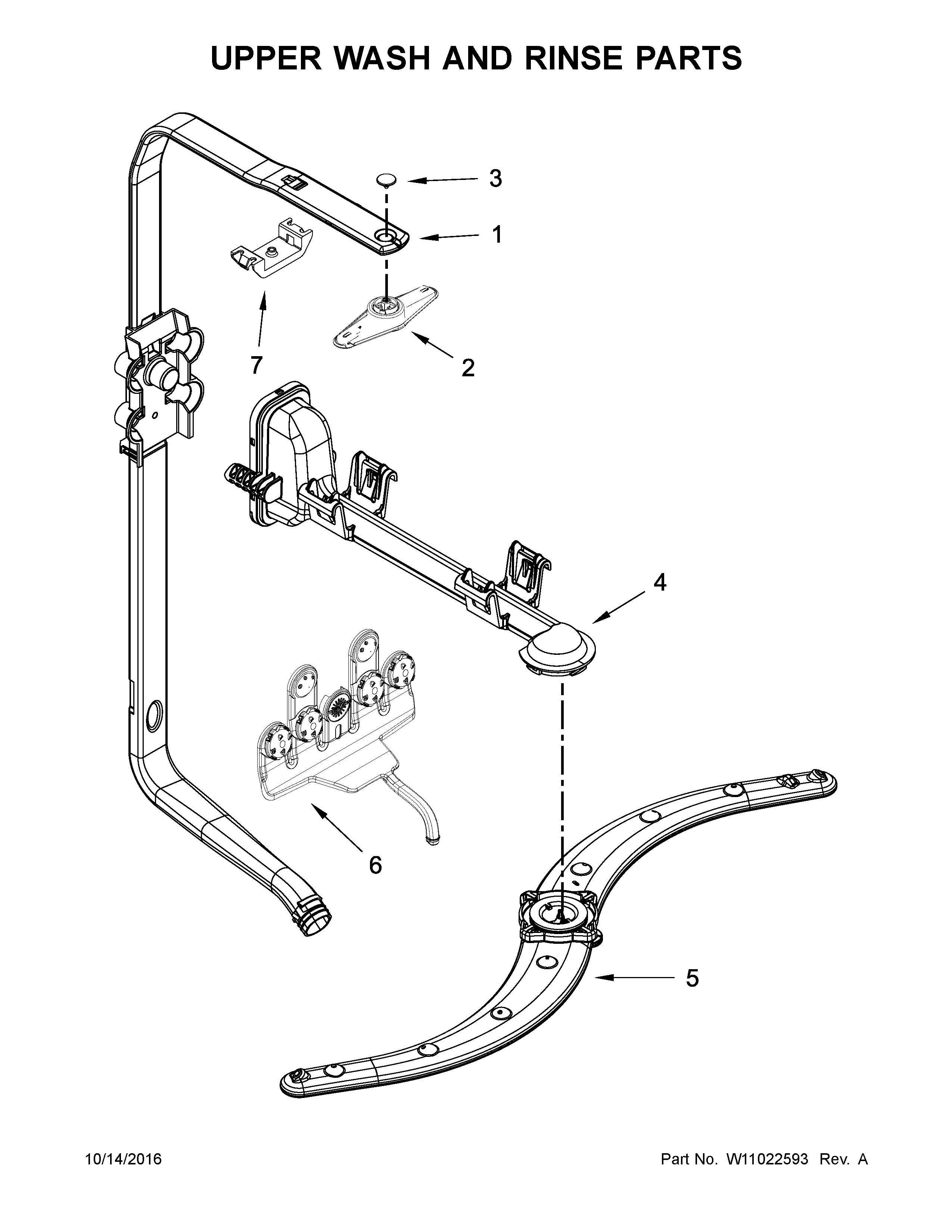 Kenmore 66513402N413 upper wash and rinse parts diagram