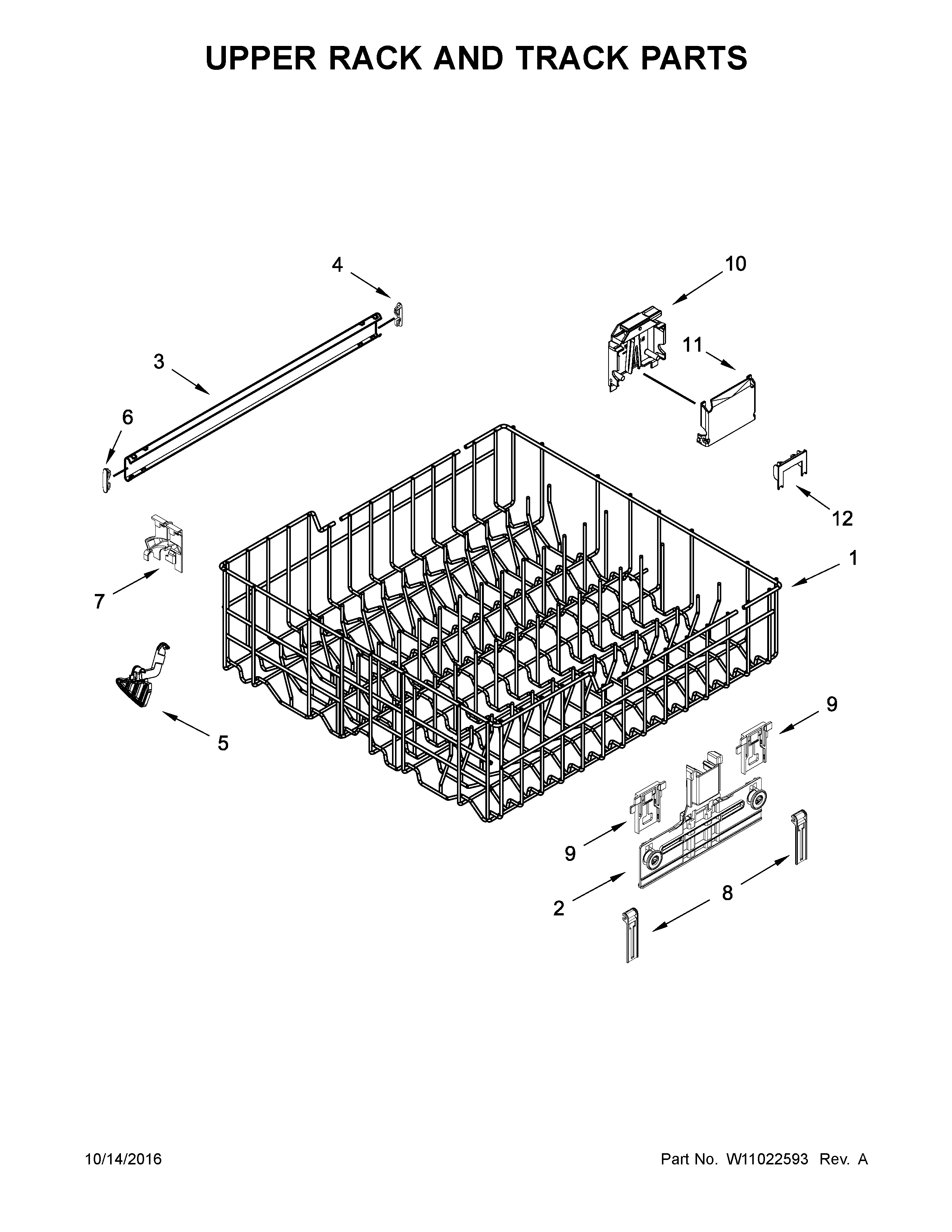 Kenmore 66513402N413 upper rack and track parts diagram