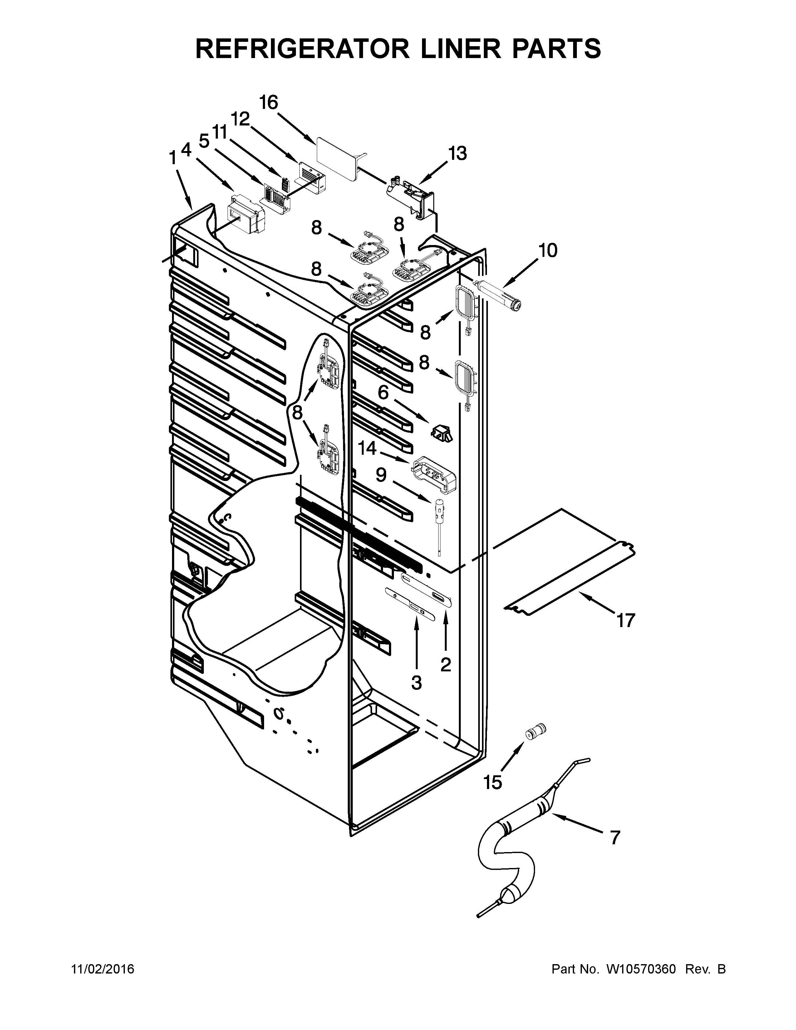 Kenmore Elite 10641169310 refrigerator liner parts diagram