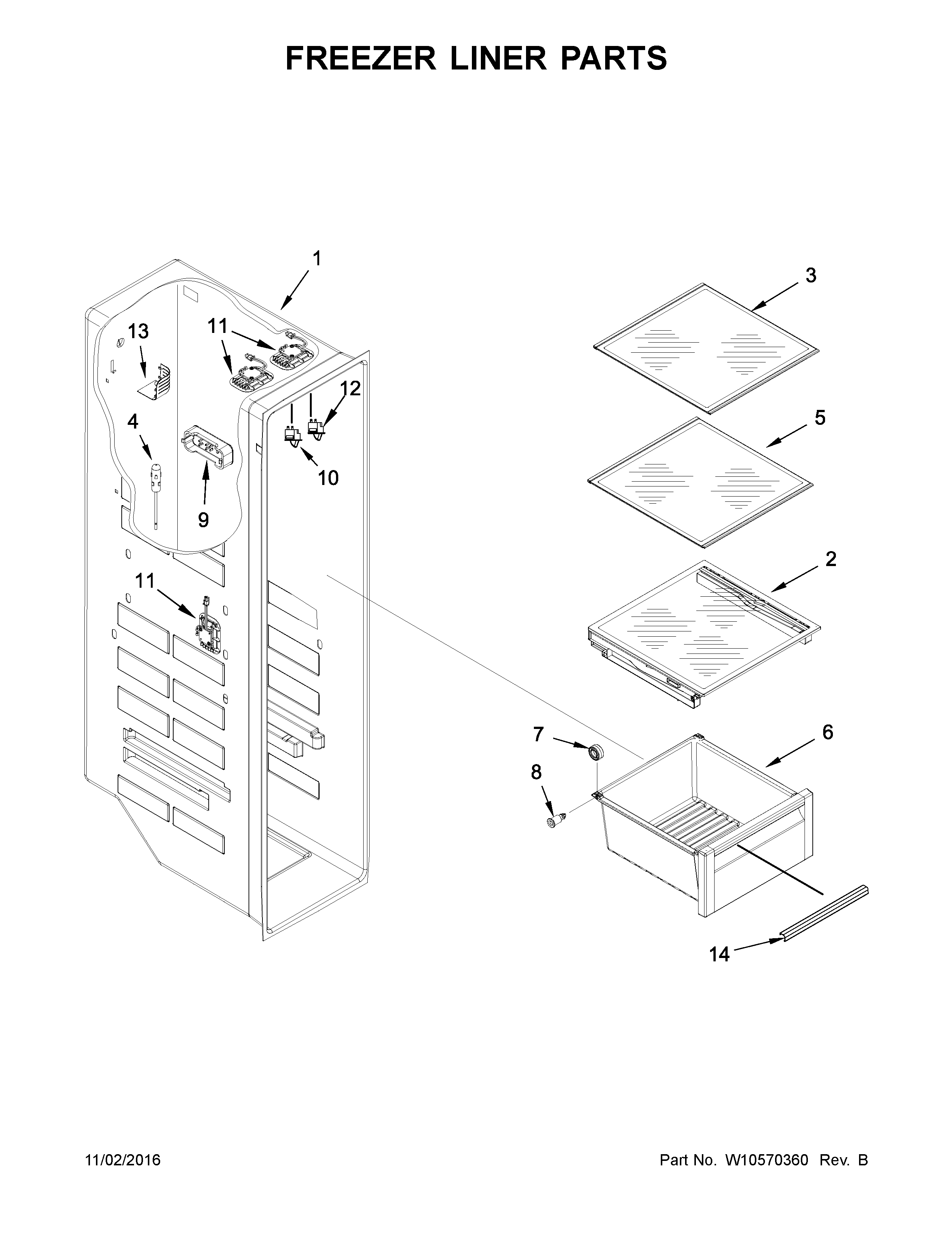 Kenmore Elite 10641169310 freezer liner parts diagram