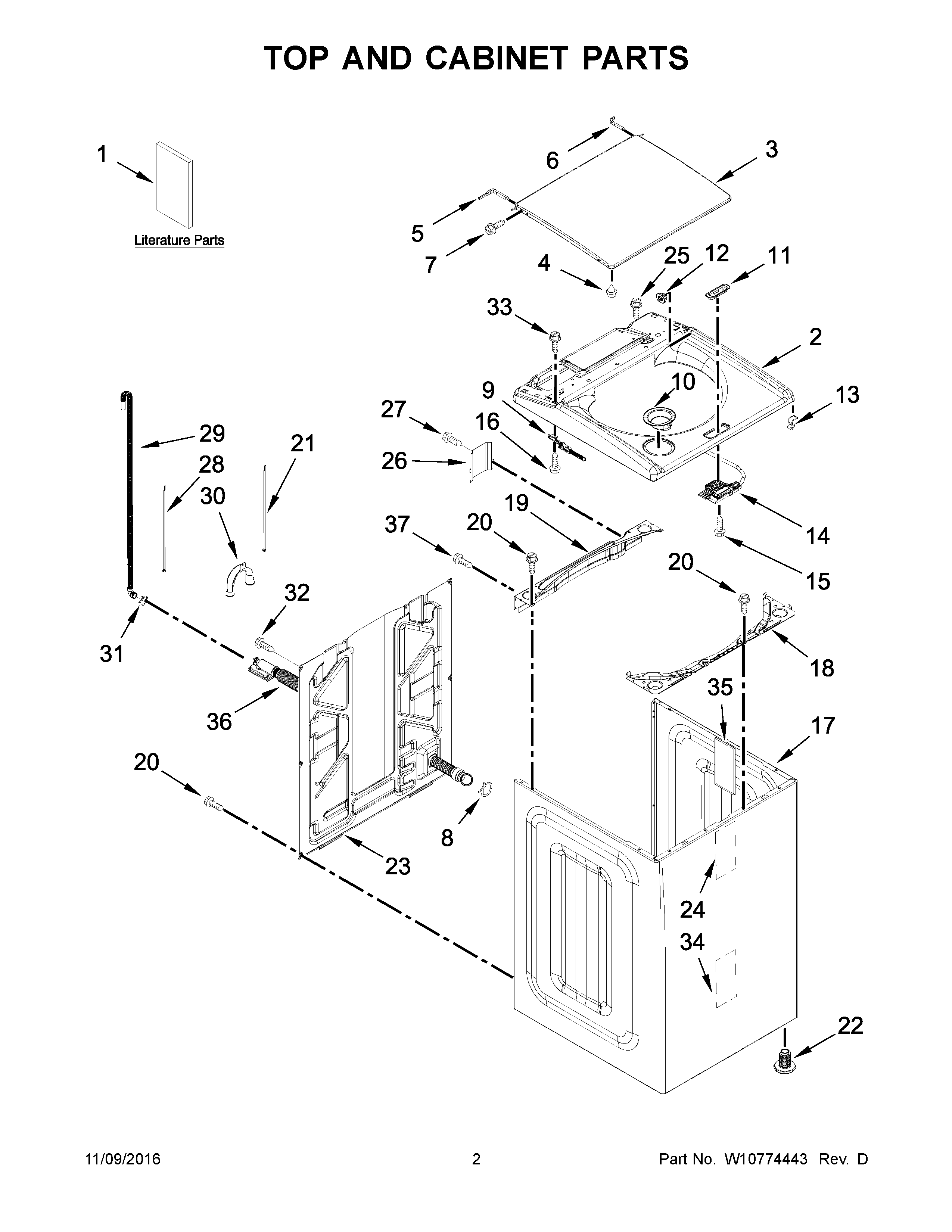 Kenmore 11027132410 top and cabinet parts diagram